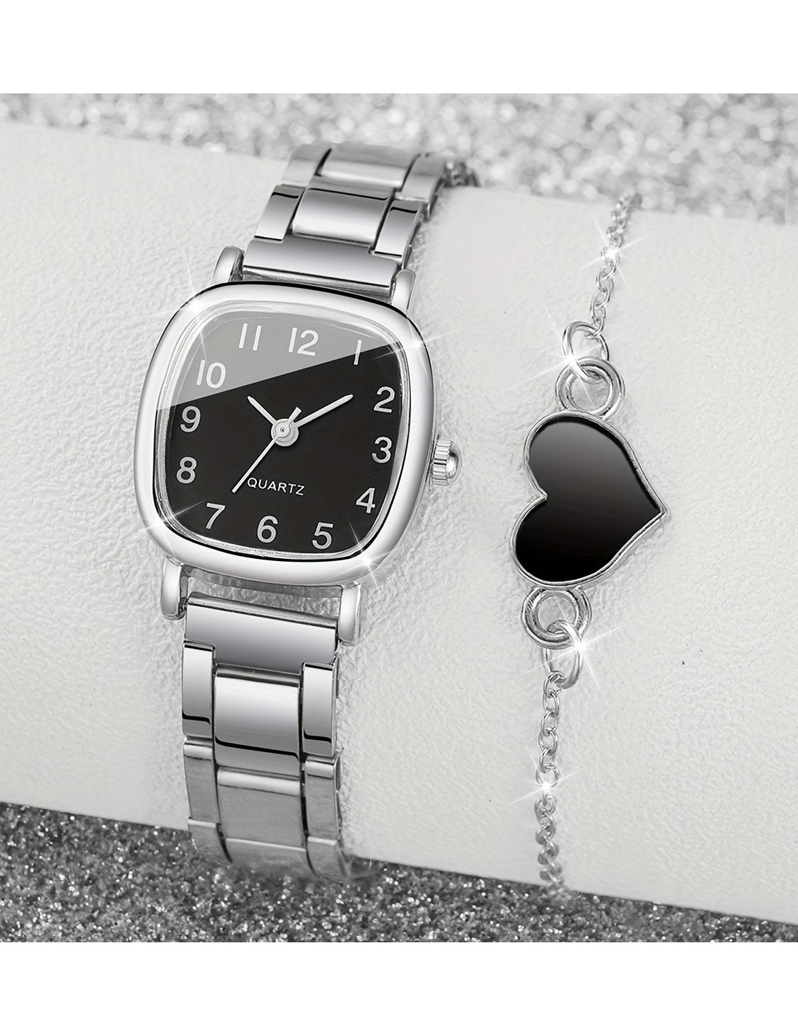 2-Piece Square Dial Quartz Wristwatch with Bracelet Gift Set for Girls (TK18041)
