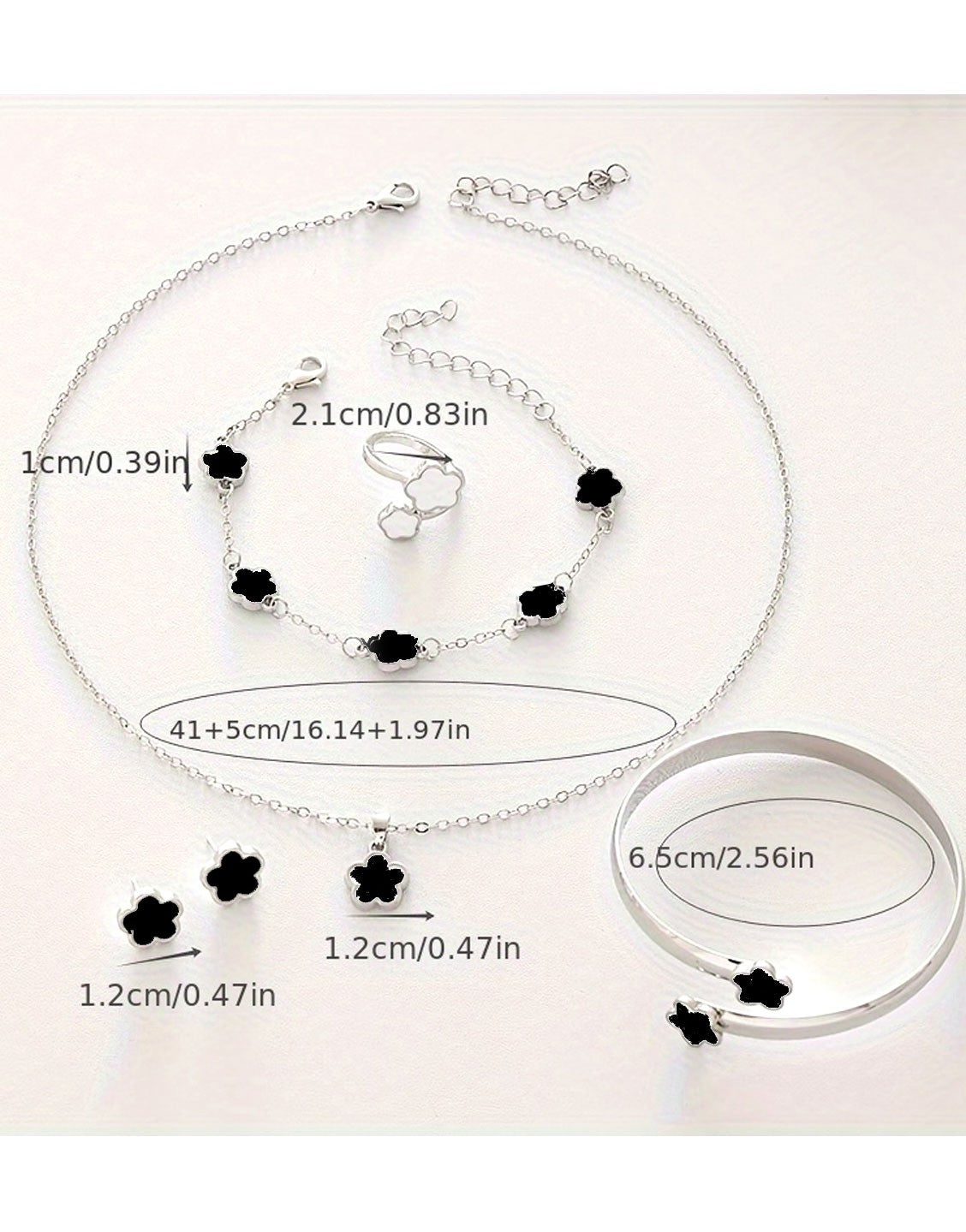 5-Piece Five Leaf Clover Design Silver Jewellery Set includes Bracelet, Earrings, Kara, Necklace & Ring (TK18045)