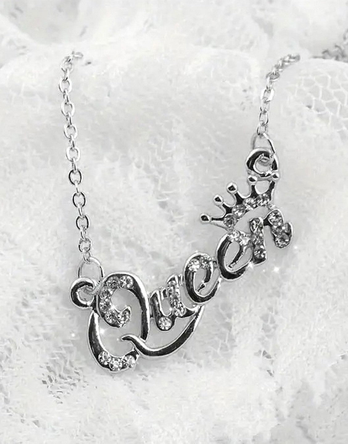 Delightful QUEEN Initial Silver Pendant Necklace (TK18056)