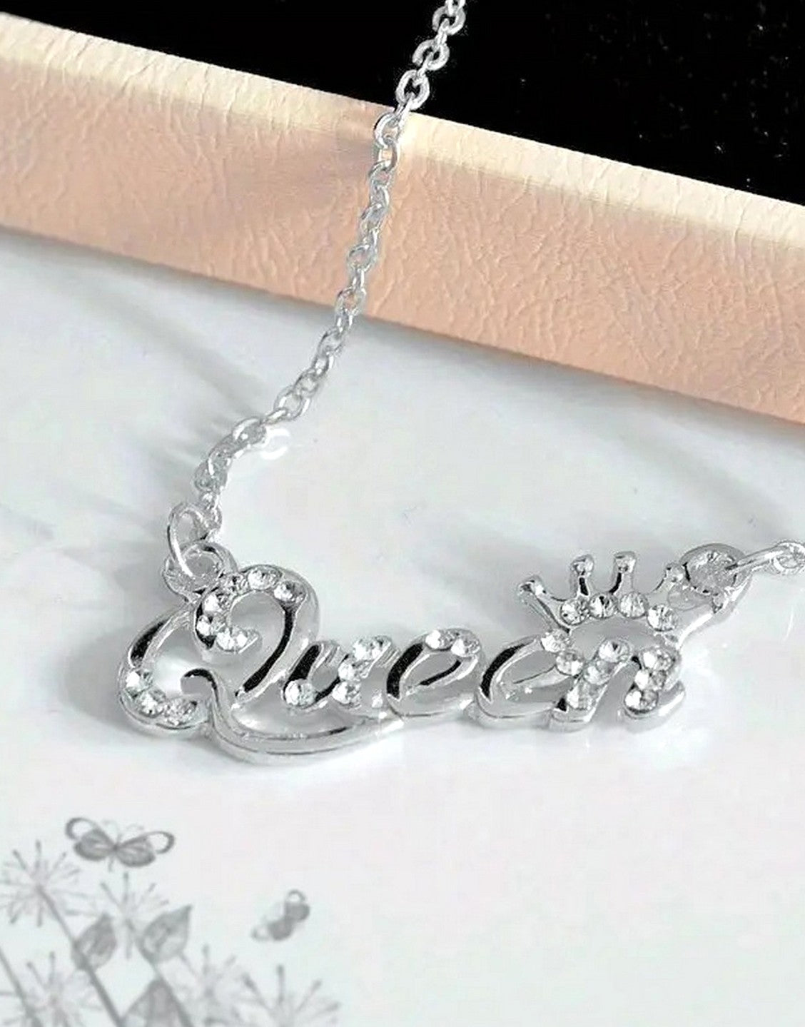 Delightful QUEEN Initial Silver Pendant Necklace (TK18056)