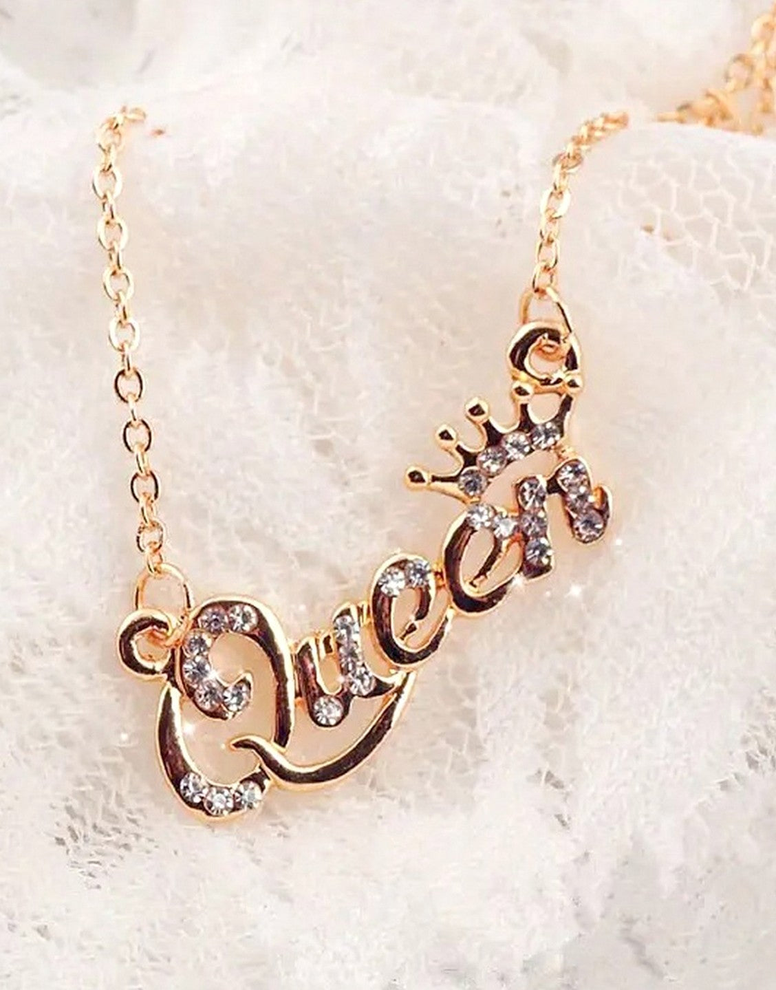 Delightful QUEEN Initial Golden Pendant Necklace (TK18057)