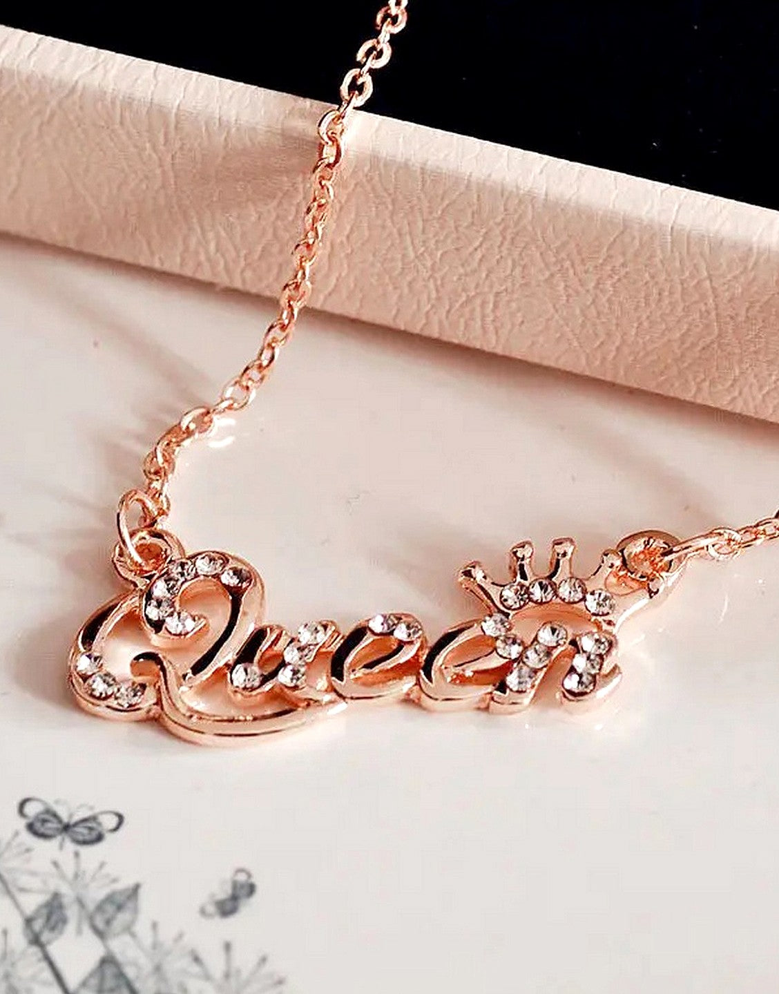 Delightful QUEEN Initial Golden Pendant Necklace (TK18057)