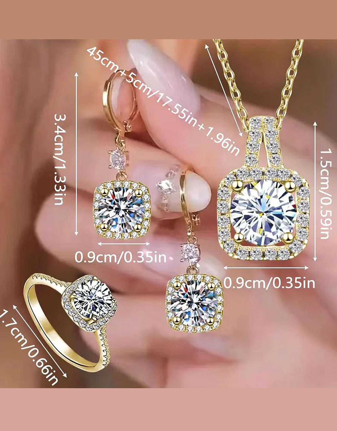 3-Piece Minimalist Design Golden Jewellery Set with Earrings, Necklace and Ring (TK18060)