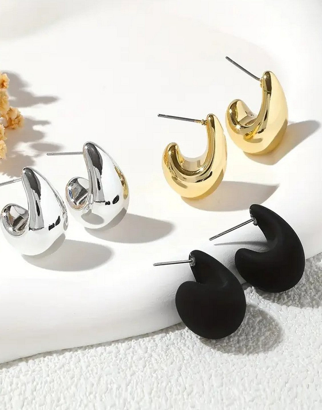 3 Pairs Teardrop Hoop Earrings Set for Girls (TK18071)