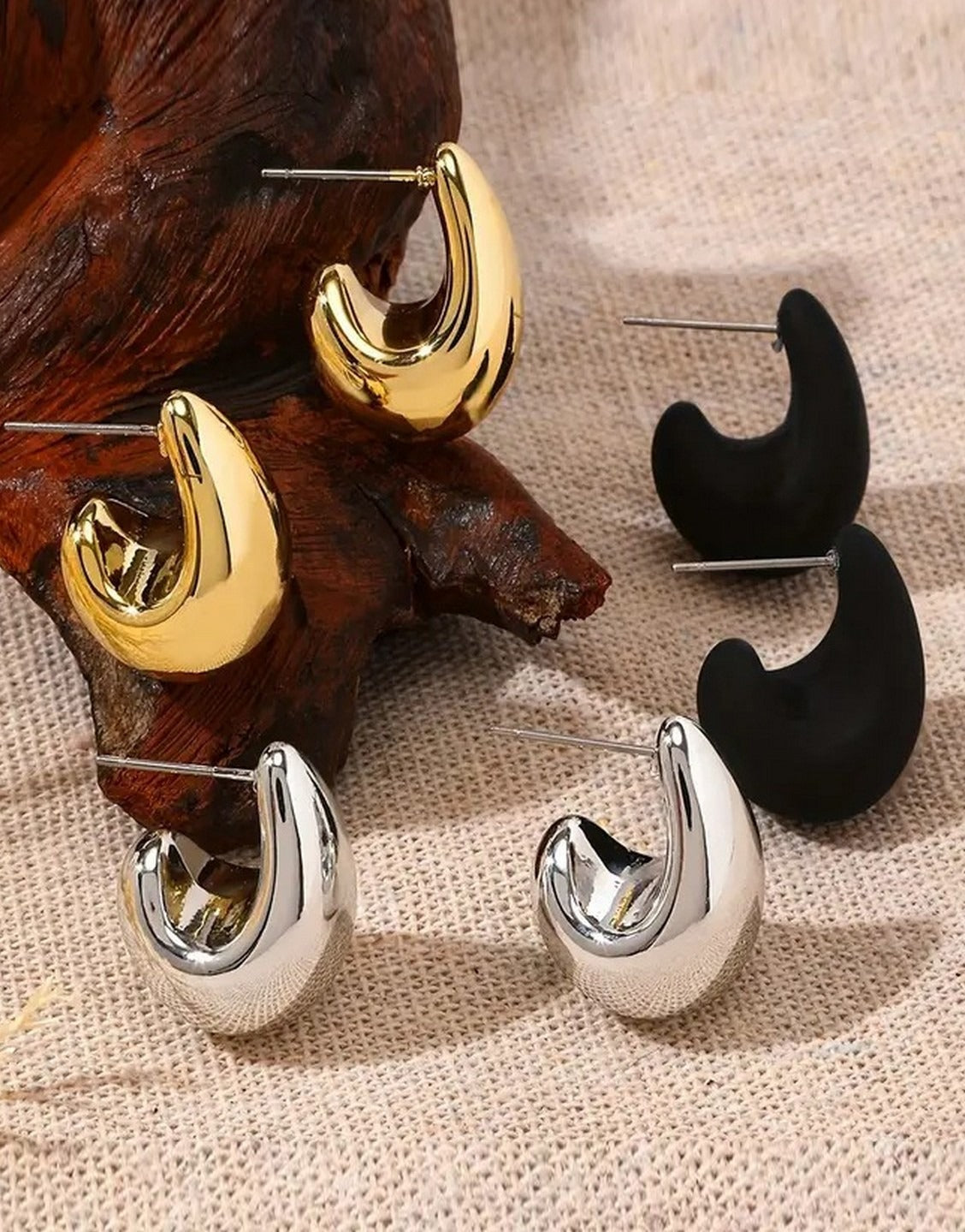 3 Pairs Teardrop Hoop Earrings Set for Girls (TK18071)
