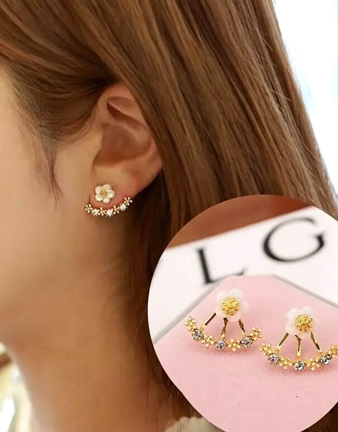 Charming Daisy Flower Shape Back Hanging Ear Studs (TK18080)