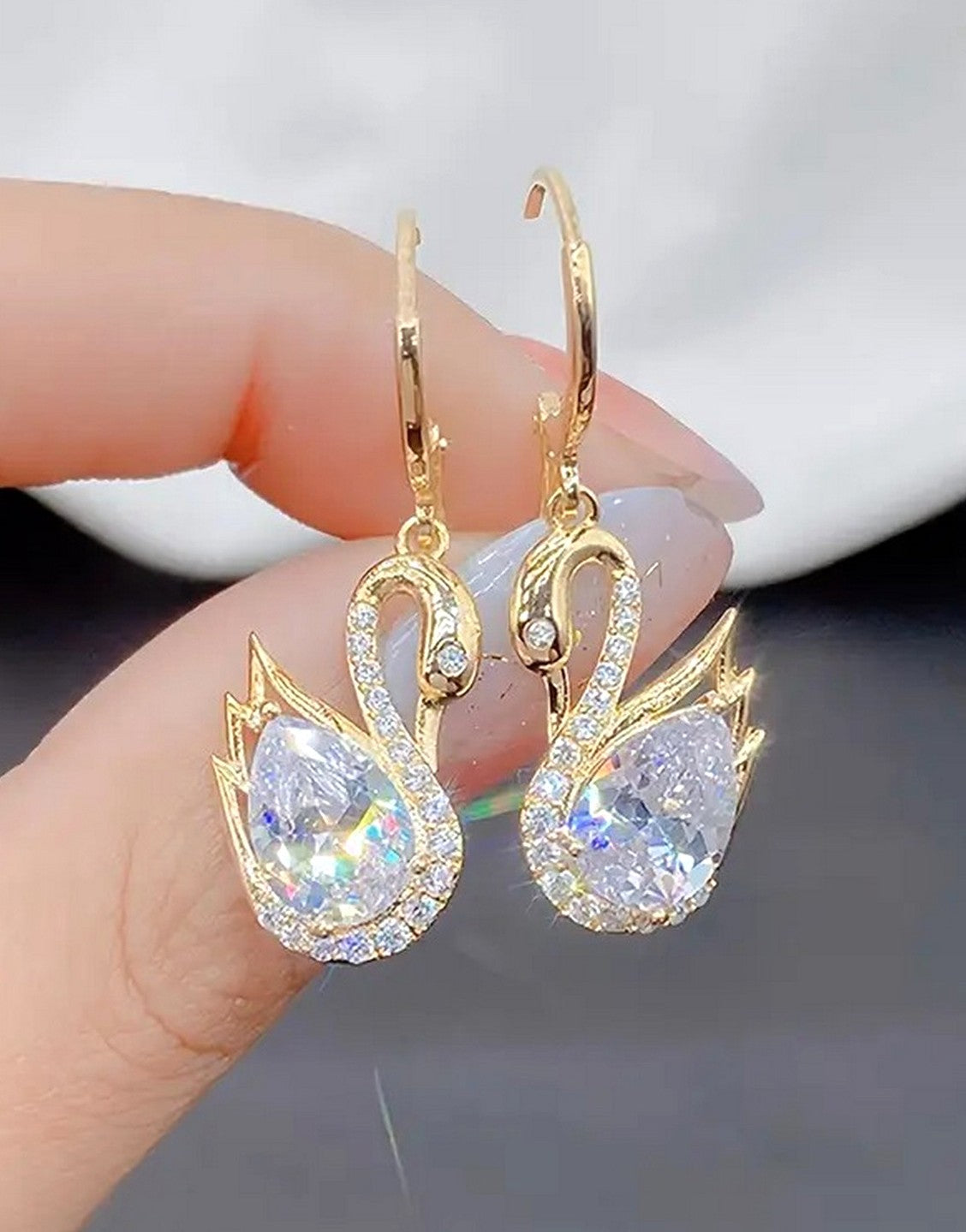 Dazzling Rhinestones Swan Shape Dangle Earrings for Girls (TK18081)