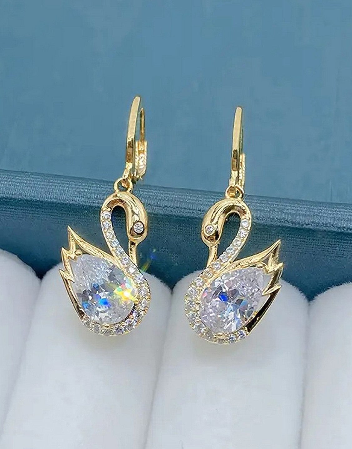 Dazzling Rhinestones Swan Shape Dangle Earrings for Girls (TK18081)