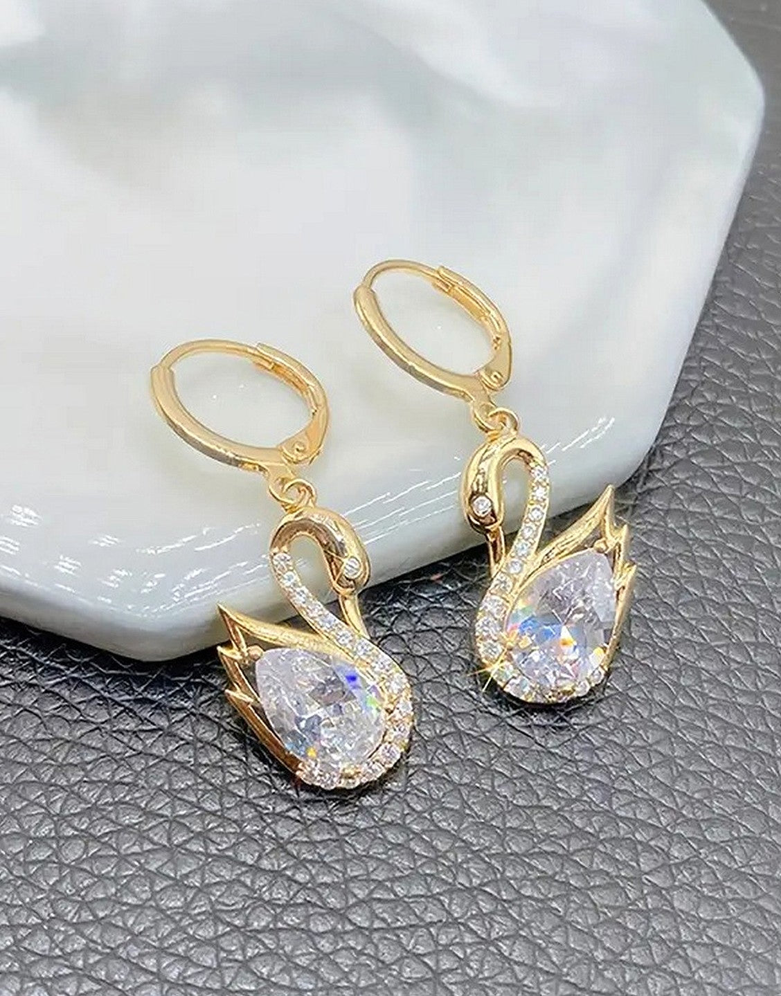 Dazzling Rhinestones Swan Shape Dangle Earrings for Girls (TK18081)