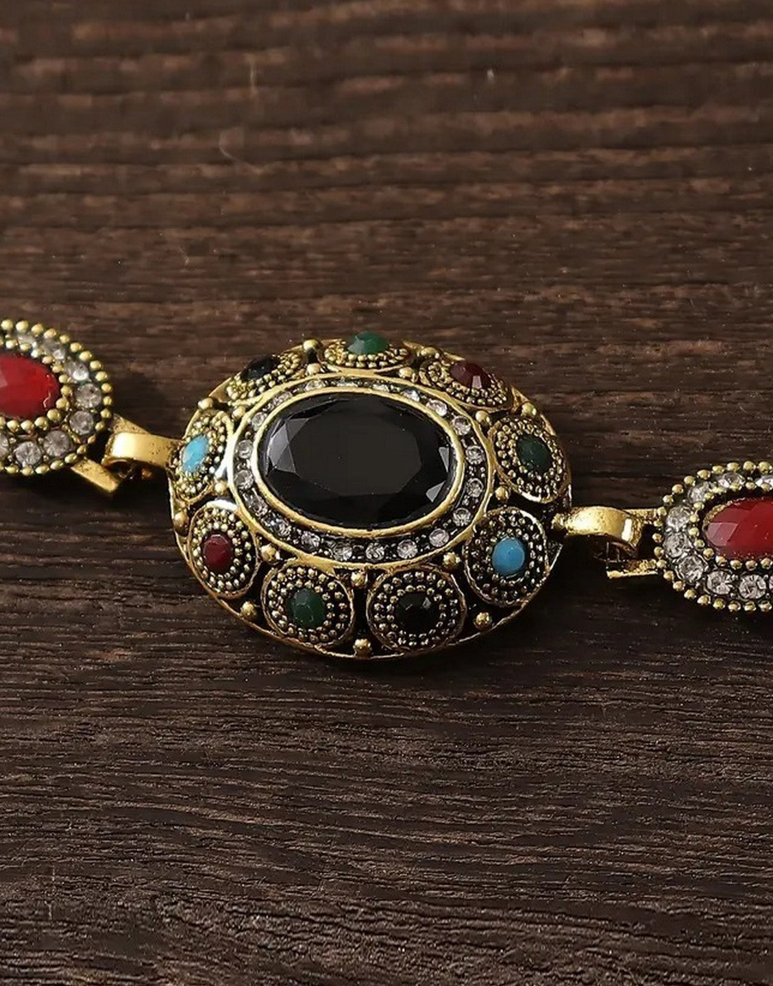 Vintage-Inspired Geometric Design Bracelet with Rhinestone Starburst (TK18090)