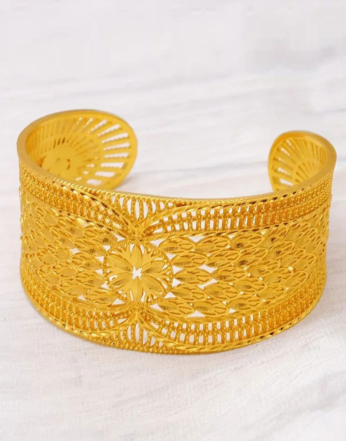 Precious Open Cuff Golden Bangle Bracelet - Perfect for Party & Wedding Wear (TK18093)
