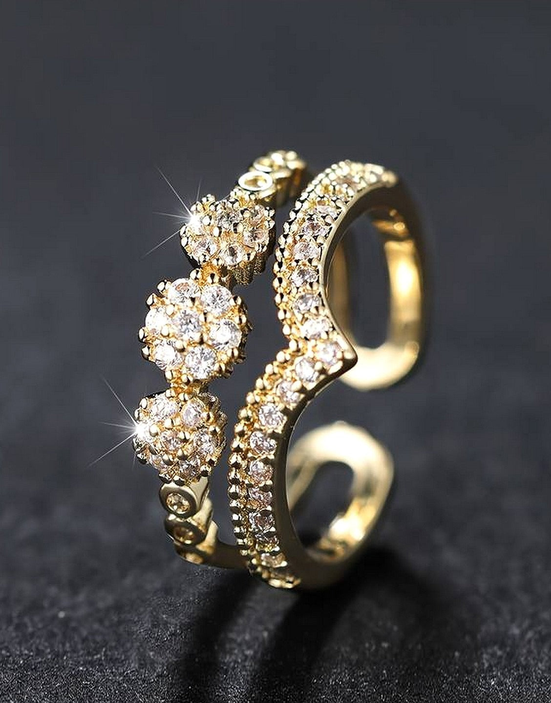 Adjustable Double Layer Royal Crown Shape Cuff Ring (TK18095)