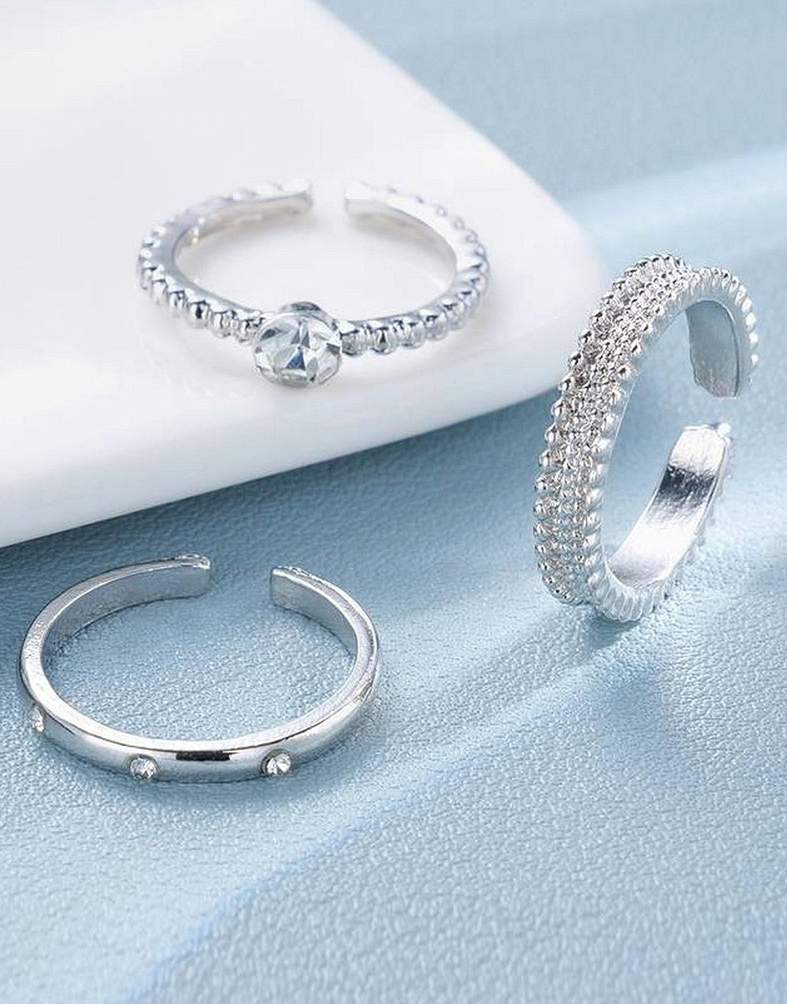 Pack of 3 Adjustable Synthetic Cubic Zirconia Alloy Rings Set for Girls & Ladies (TK18097)