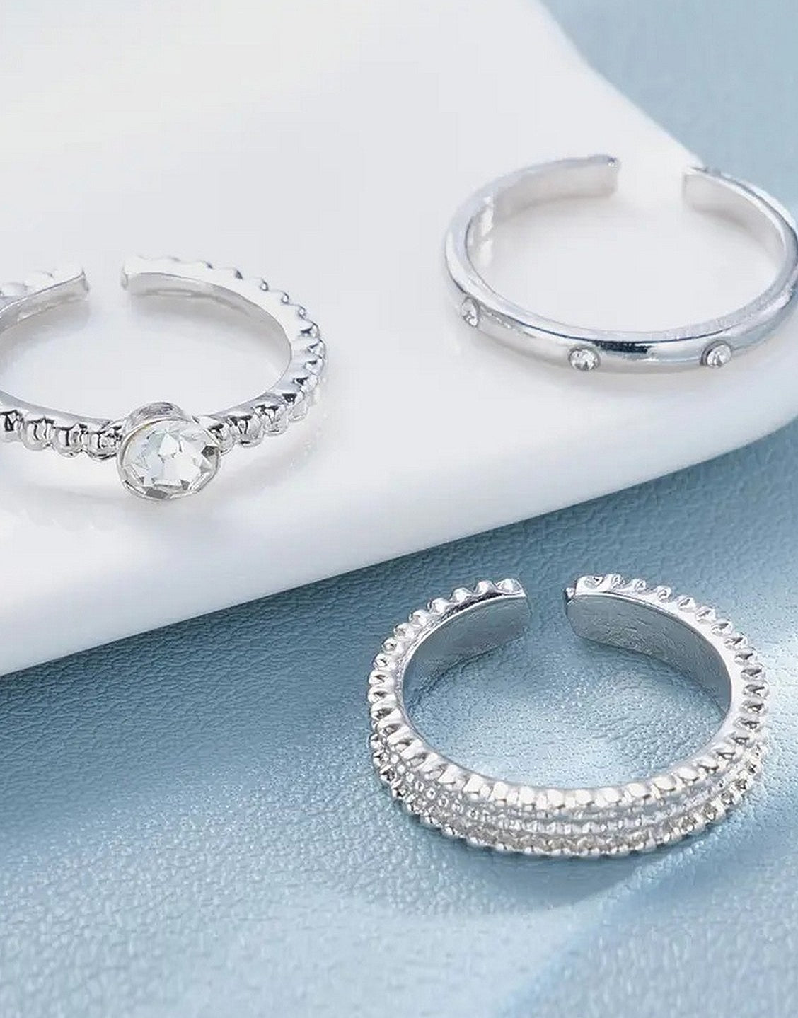 Pack of 3 Adjustable Synthetic Cubic Zirconia Alloy Rings Set for Girls & Ladies (TK18097)