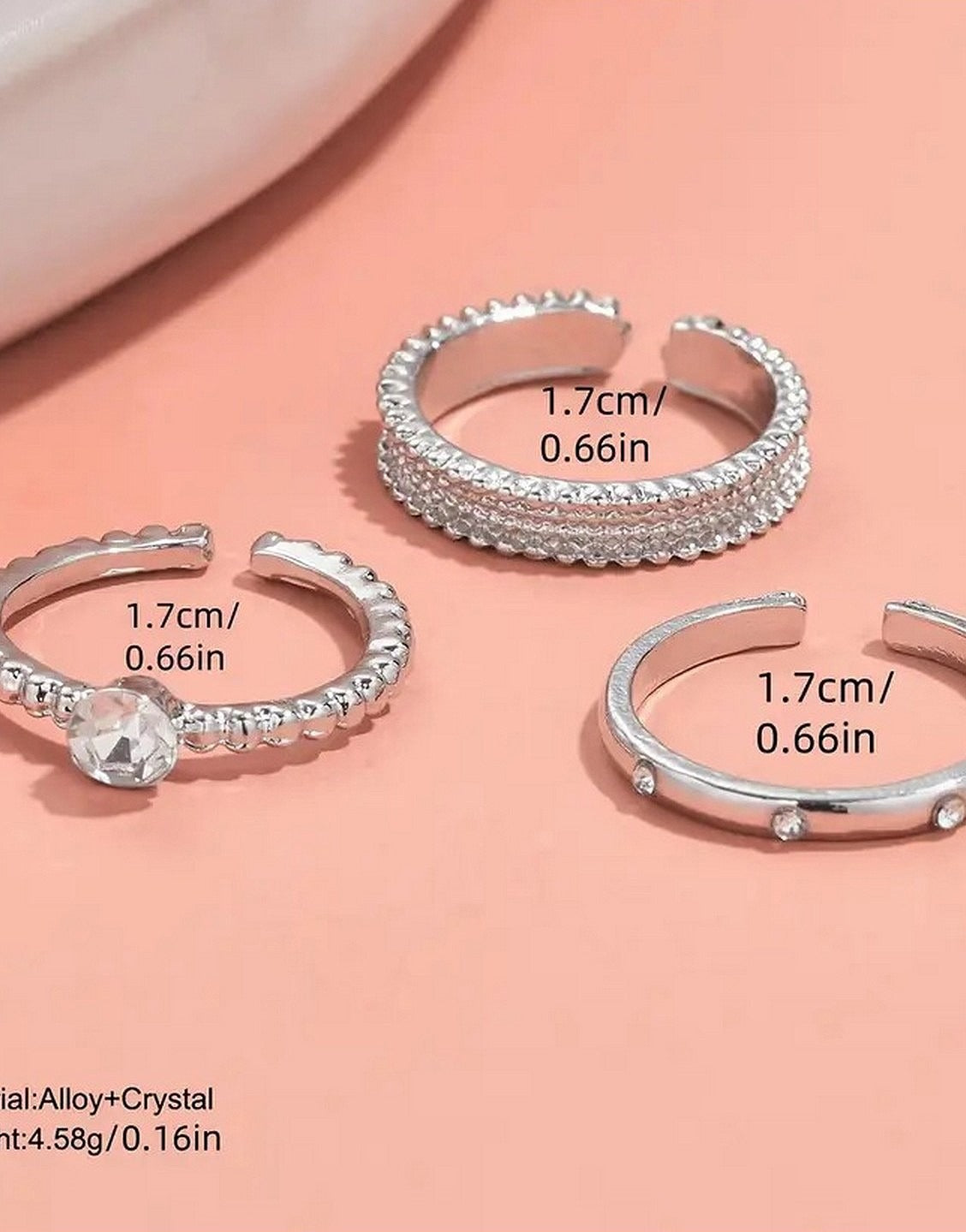 Pack of 3 Adjustable Synthetic Cubic Zirconia Alloy Rings Set for Girls & Ladies (TK18097)