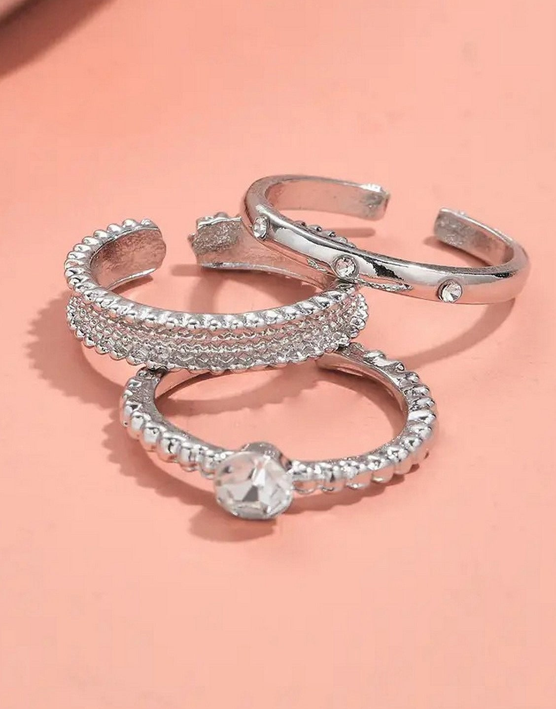 Pack of 3 Adjustable Synthetic Cubic Zirconia Alloy Rings Set for Girls & Ladies (TK18097)
