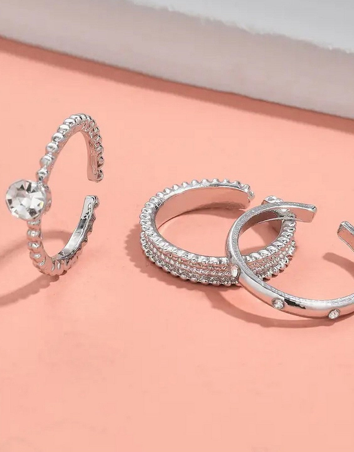 Pack of 3 Adjustable Synthetic Cubic Zirconia Alloy Rings Set for Girls & Ladies (TK18097)