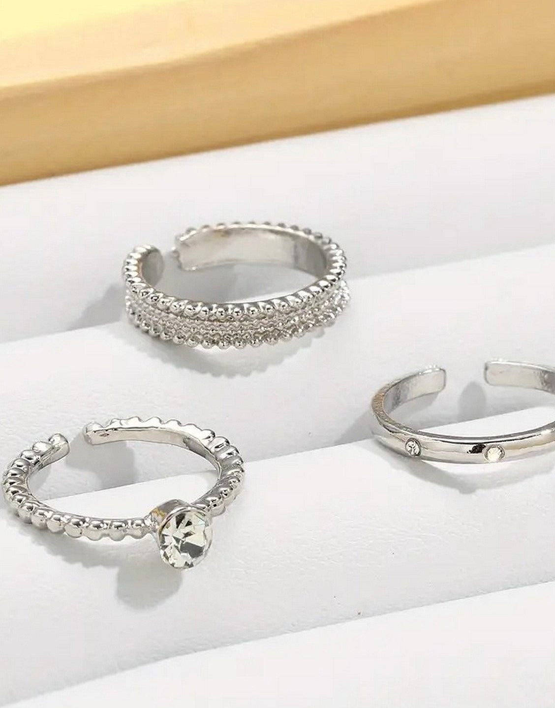 Pack of 3 Adjustable Synthetic Cubic Zirconia Alloy Rings Set for Girls & Ladies (TK18097)
