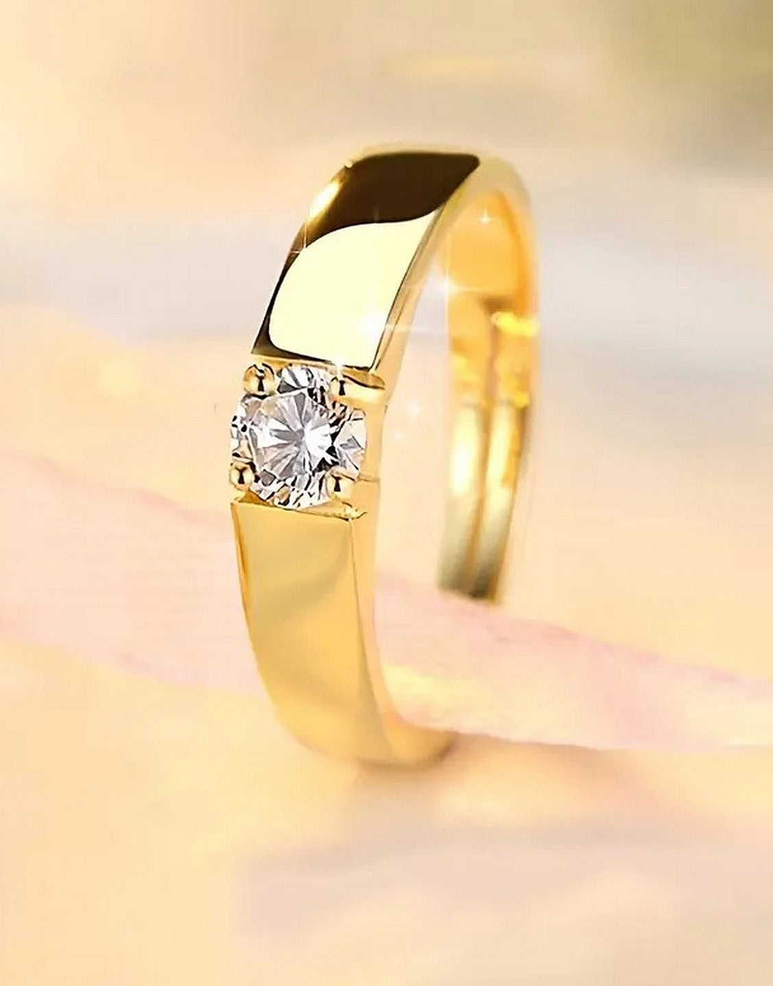 Pair of 2 Adjustable Golden Cubic Zirconia Engagement Rings (TK18102)