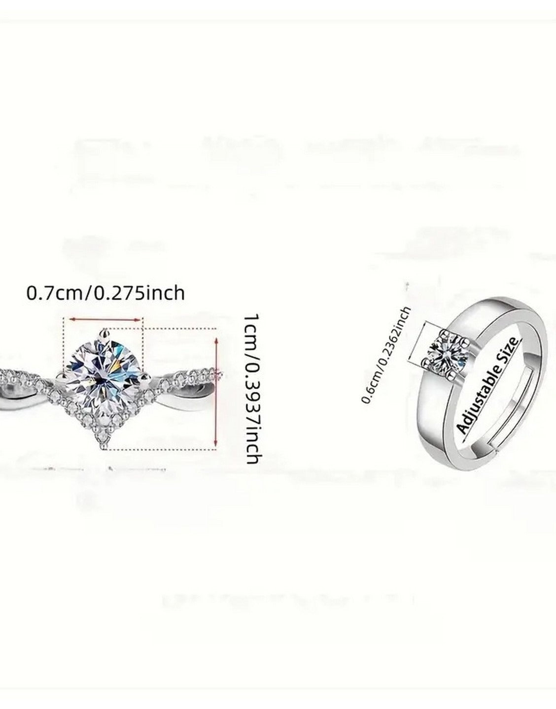 Pair of 2 Adjustable Silver Cubic Zirconia Engagement Rings (TK18103)