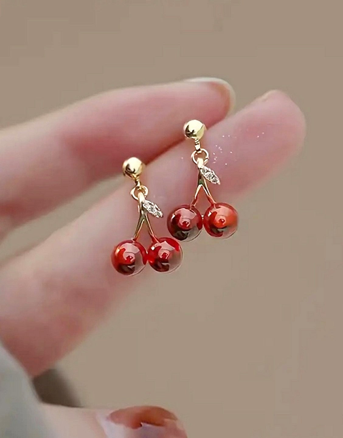 Lovely Cherry Design Necklace and Earrings Suitable for Casual Attire (TK18105)
