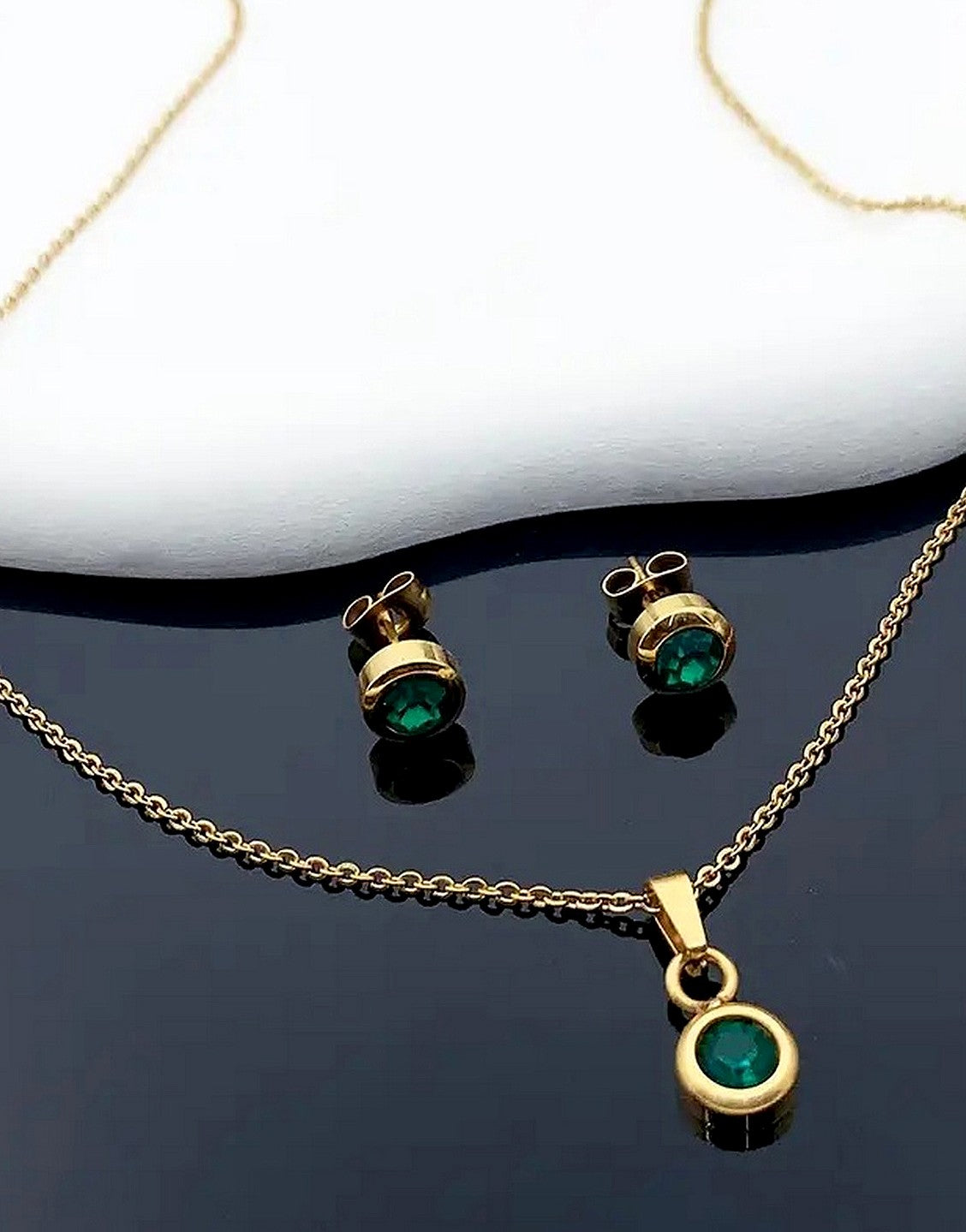 Stylish Bottle Green Color Zirconia Earrings & Necklace Set - Perfect as a Gift for All (TK18106)