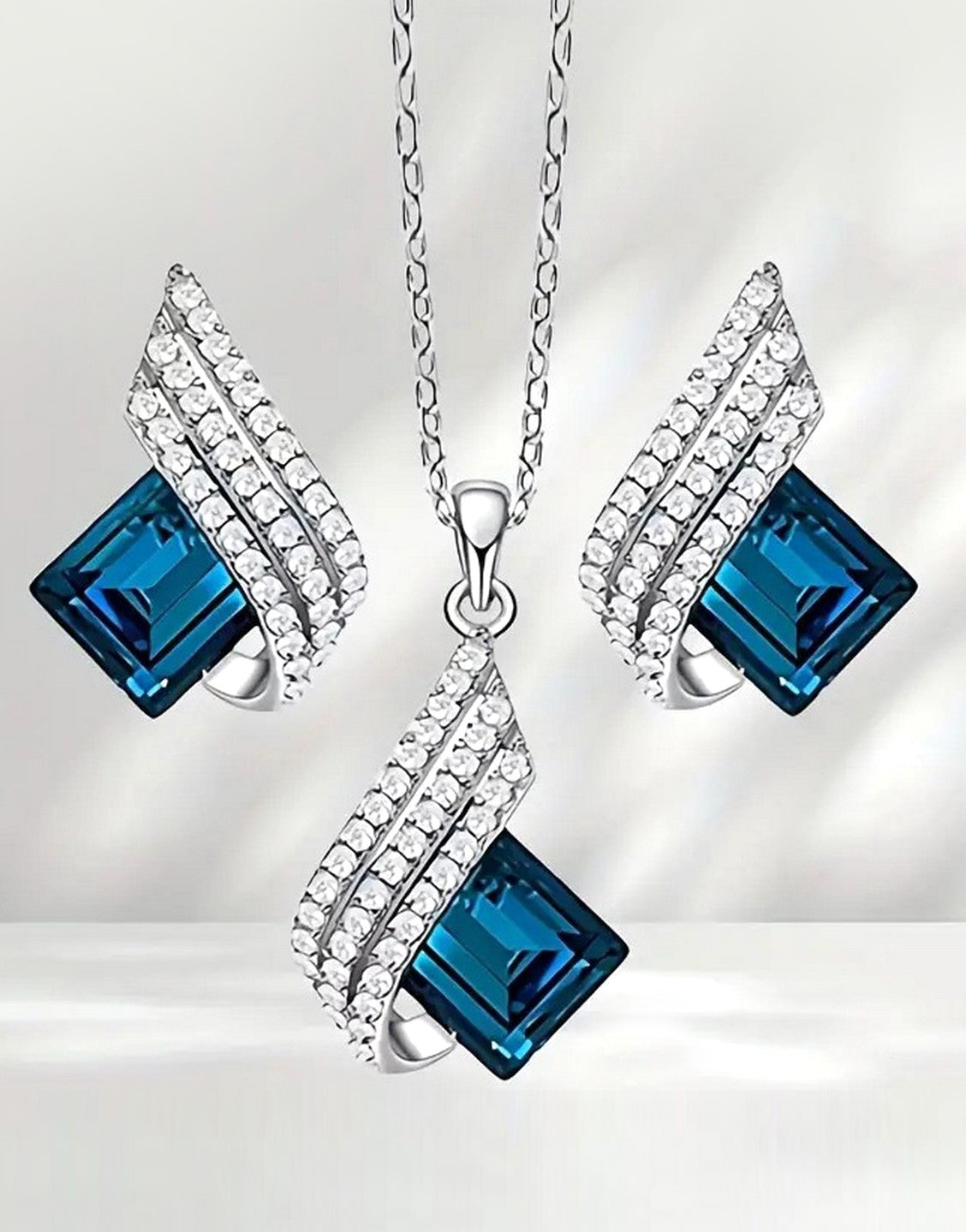 Lovely Blue Crystal Angel Wings Necklace and Earrings Set (TK18108)