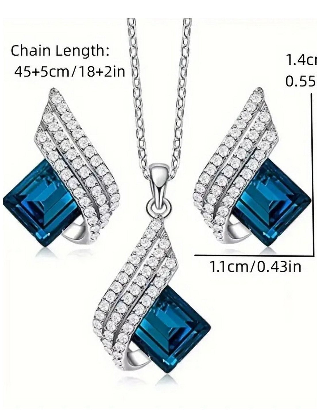 Lovely Blue Crystal Angel Wings Necklace and Earrings Set (TK18108)