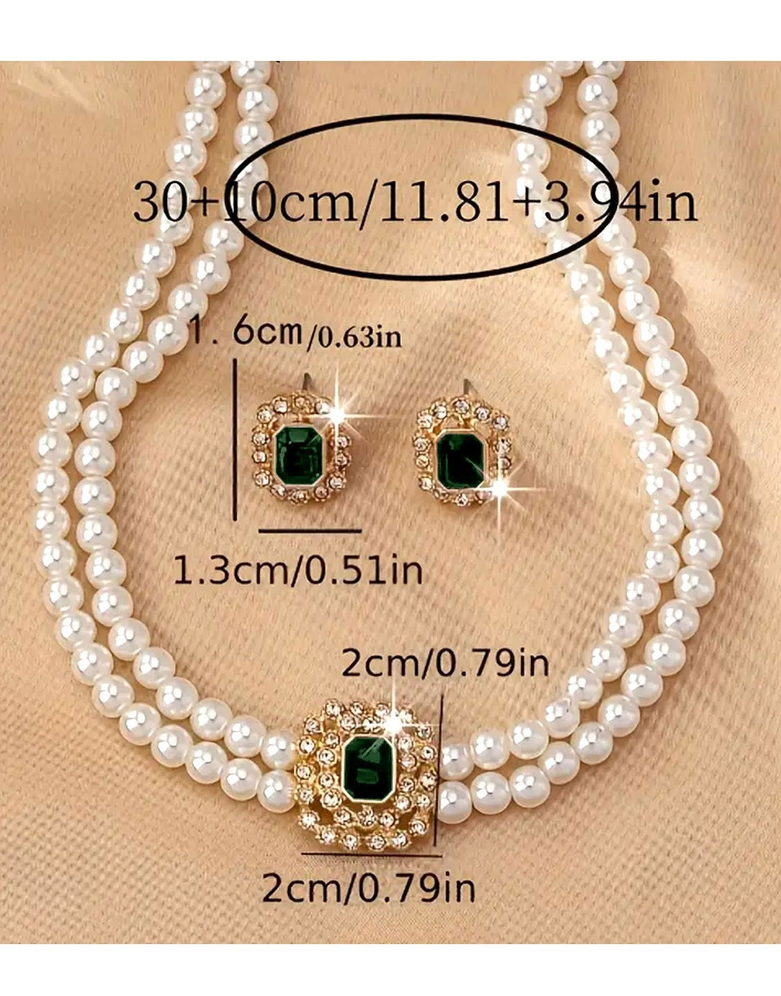 Elegant Double Row Faux Pearl Choker Necklace & Stud Earrings (TK18111)