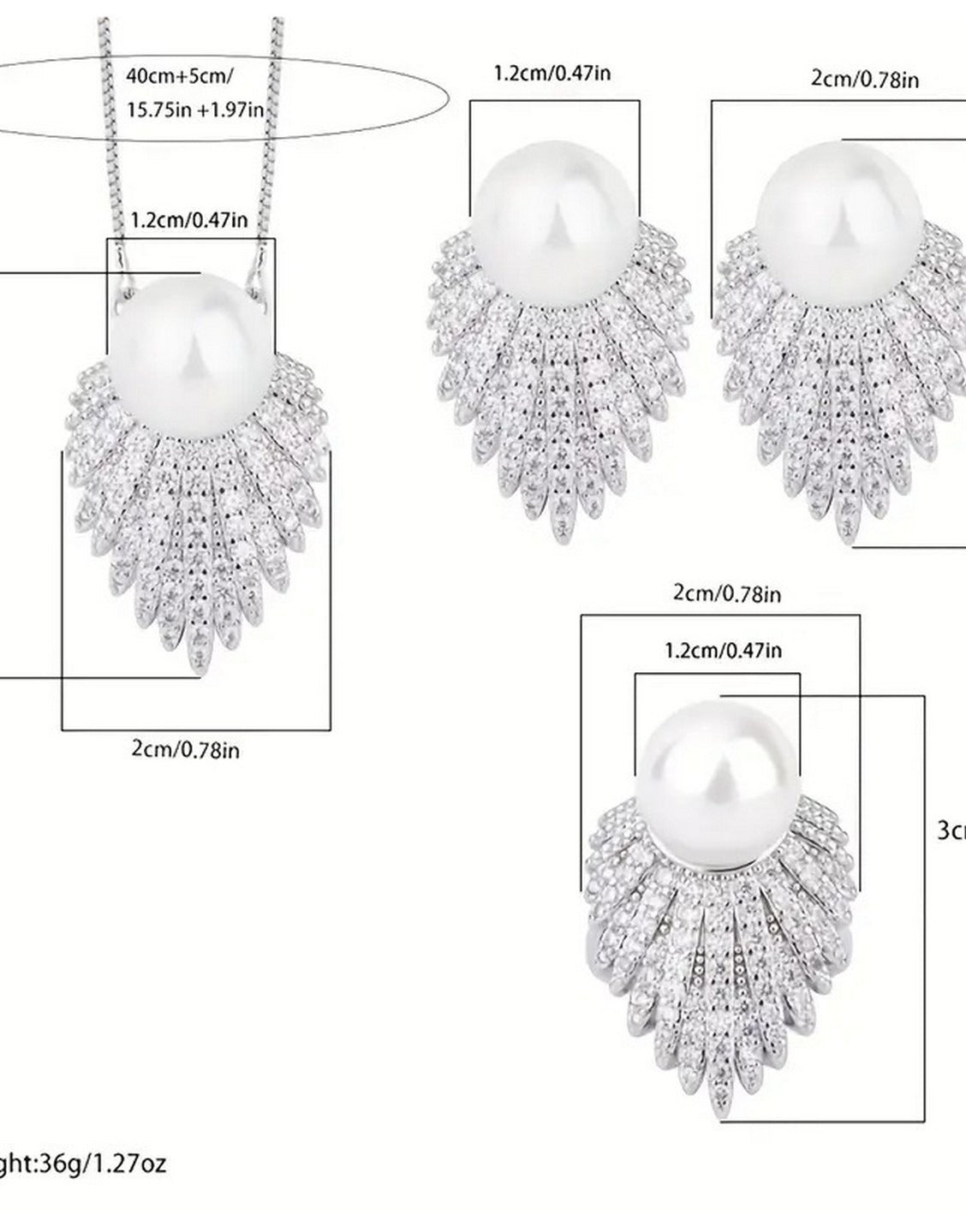 European-Inspired Leaf Design Pearl Jewellery Set with Earrings, Necklace & Finger Ring (TK18112)
