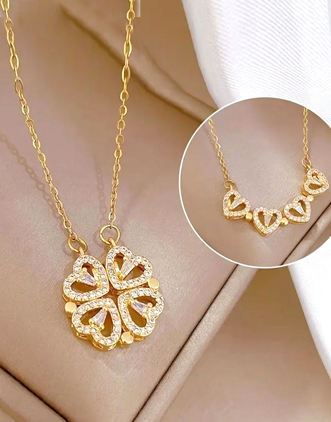 Delightful Double-Wearing Lucky Grass Design Golden Pendant Necklace - Perfect for Daily Wear & Gifting (TK18114)