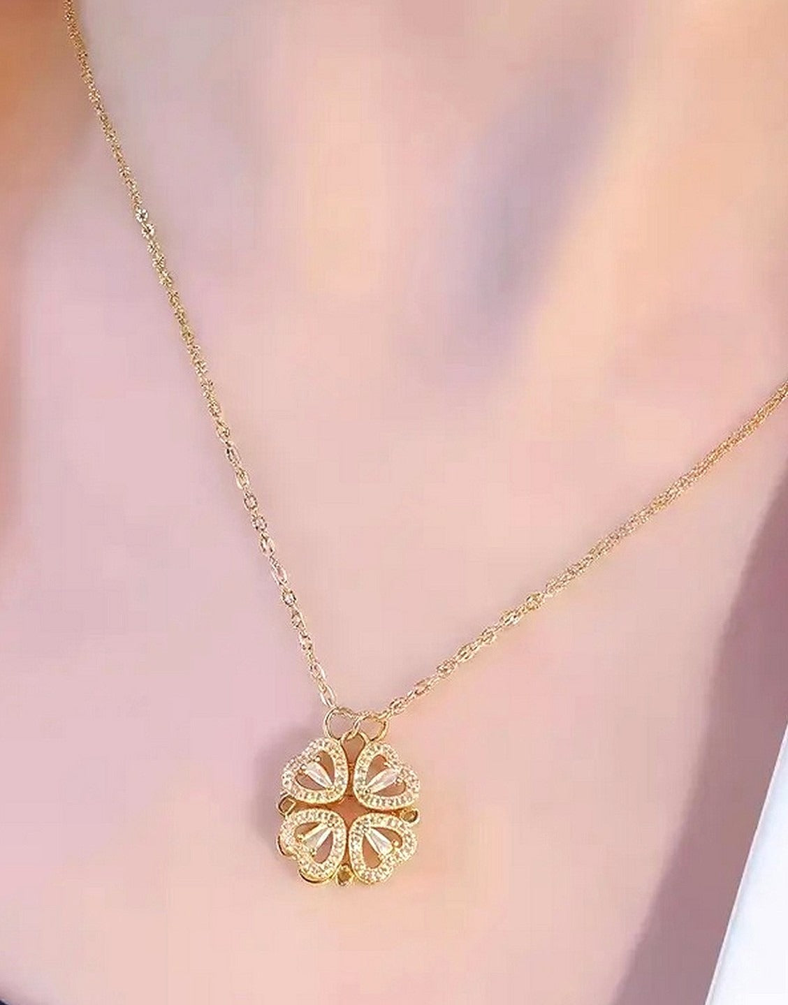Delightful Double-Wearing Lucky Grass Design Golden Pendant Necklace - Perfect for Daily Wear & Gifting (TK18114)