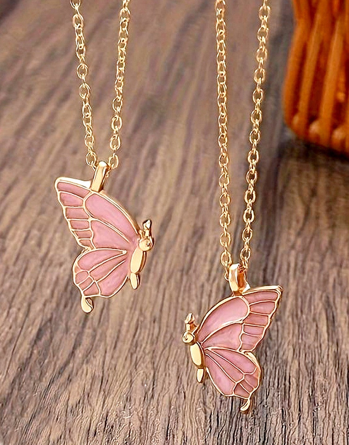 Pack of 2 Adjustable Butterfly Shape Pendant Necklace for Girls (TK18116)