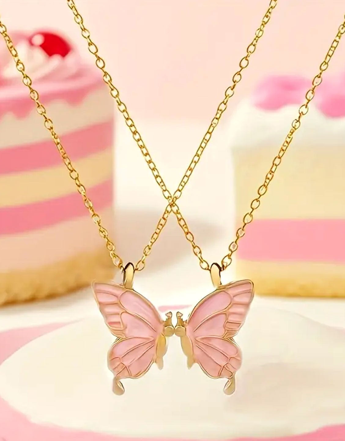 Pack of 2 Adjustable Butterfly Shape Pendant Necklace for Girls (TK18116)
