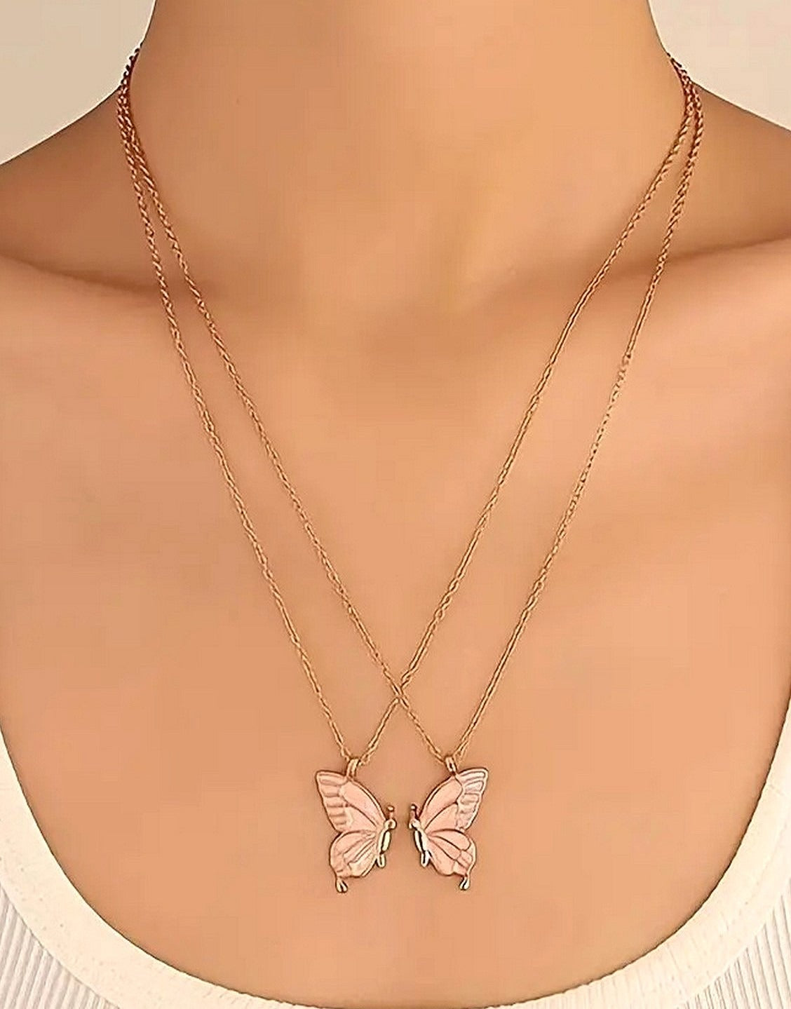 Pack of 2 Adjustable Butterfly Shape Pendant Necklace for Girls (TK18116)