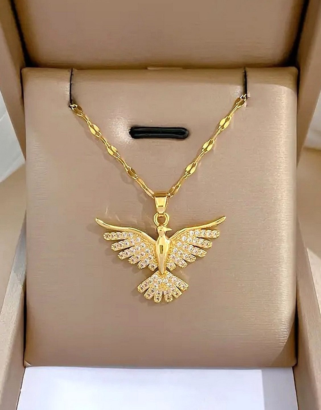 Stylish Golden Eagle Shape Cubic Zirconia Pendant Necklace for Girls (TK18117)