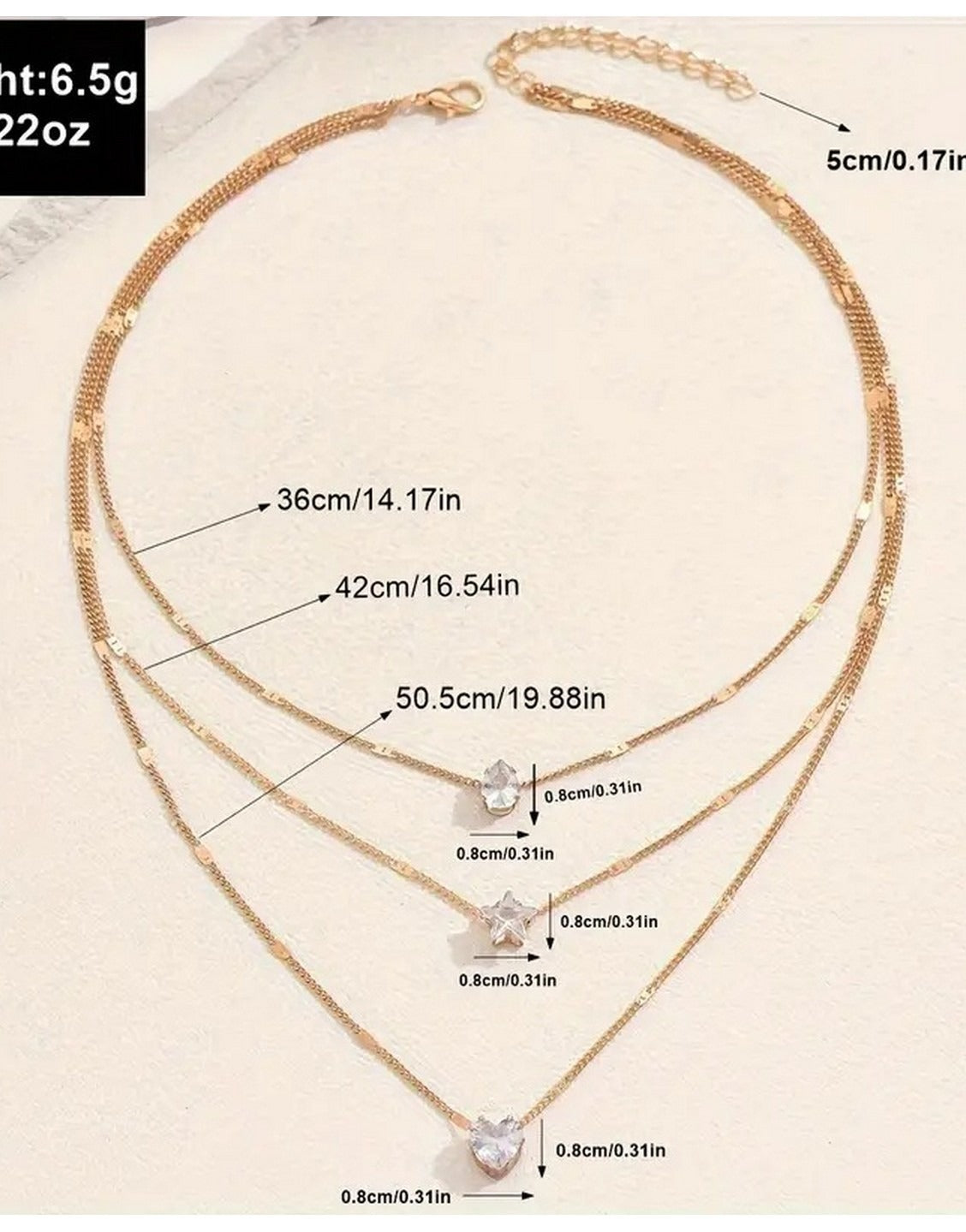Multi-Layer Star, Heart & Teardrop Charms Rhinestone Necklace (TK18118)