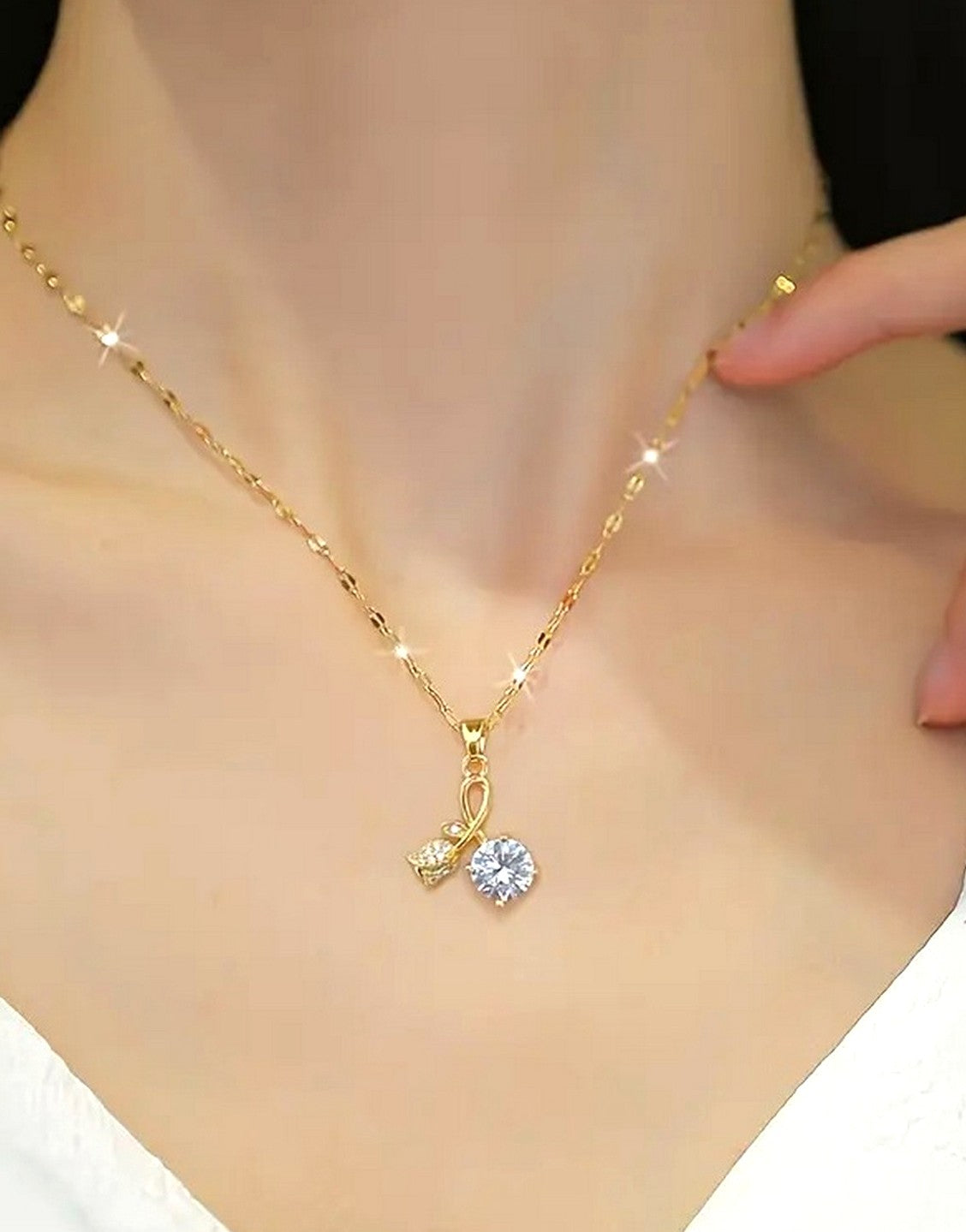 Romantic Rose and Cherry Blossom Shape Titanium Steel Pendant Necklace (TK18119)