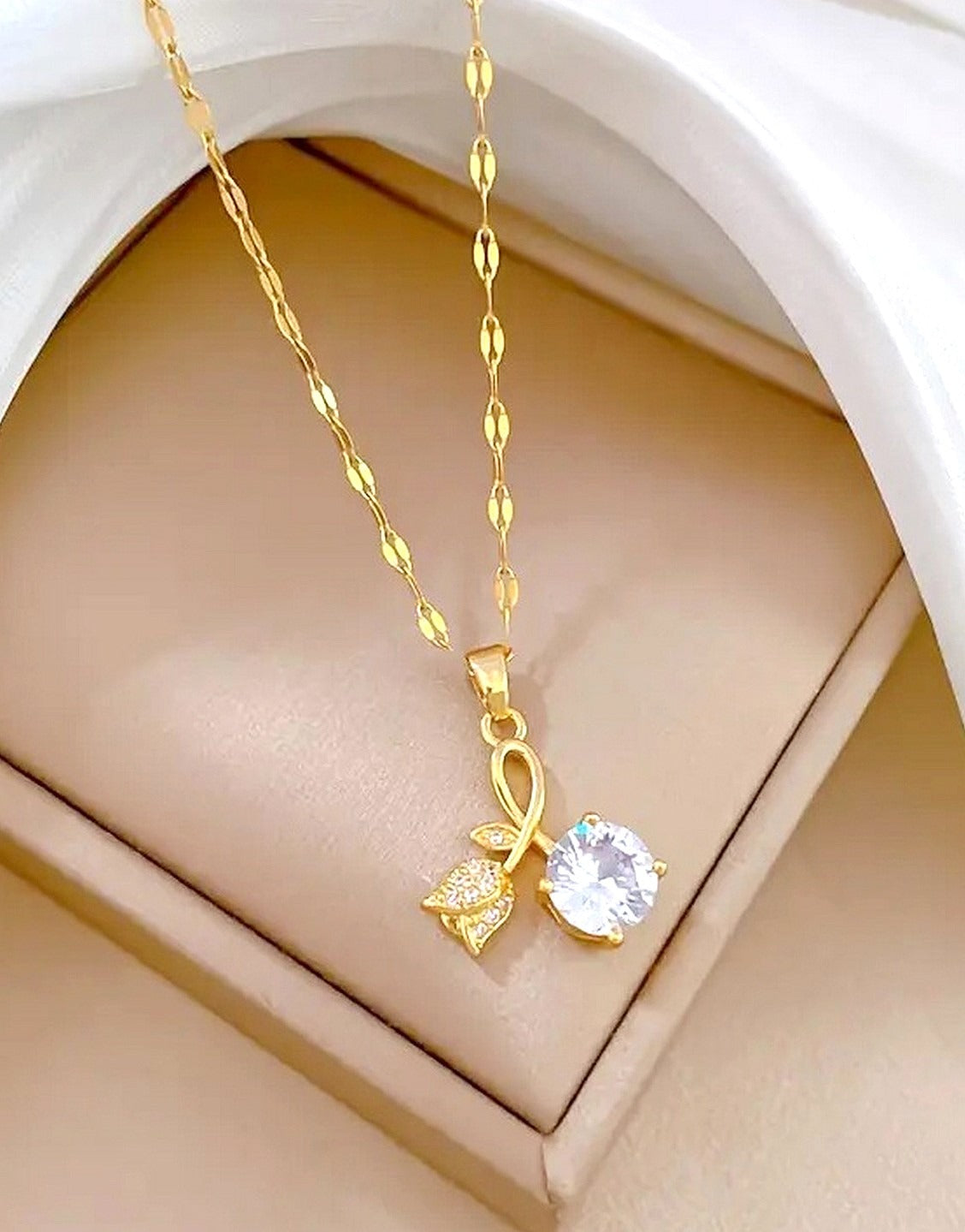 Romantic Rose and Cherry Blossom Shape Titanium Steel Pendant Necklace (TK18119)
