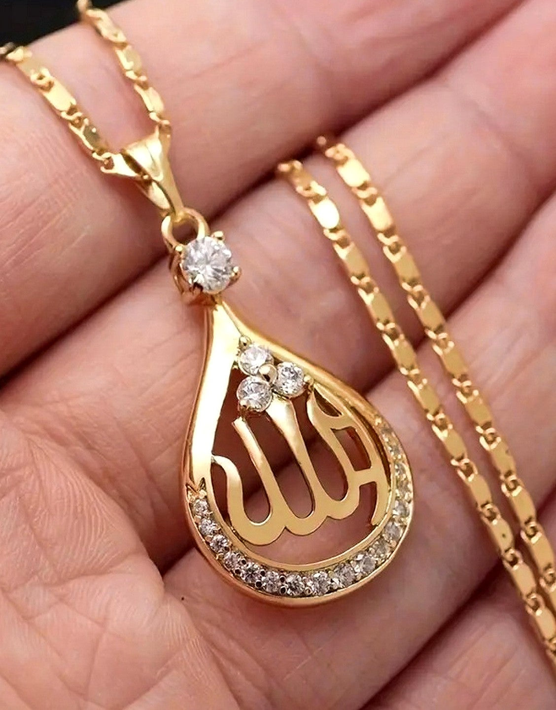 Gold Plated Allah Name Teardrop Pendant Necklace Men & Women (TK18121)