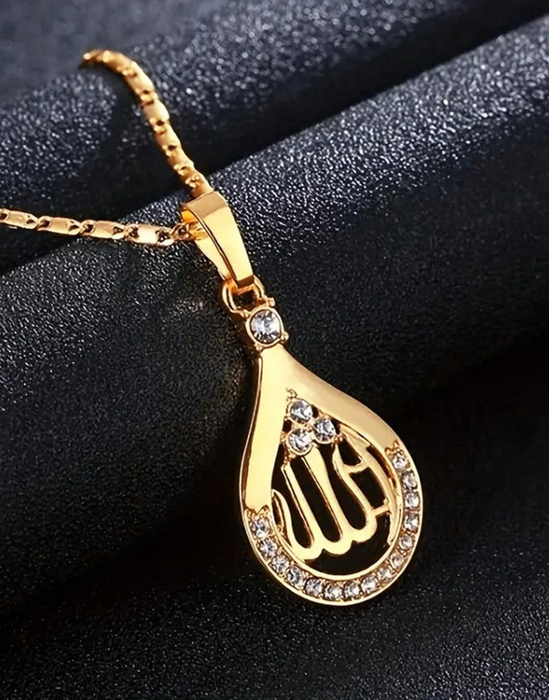 Gold Plated Allah Name Teardrop Pendant Necklace Men & Women (TK18121)