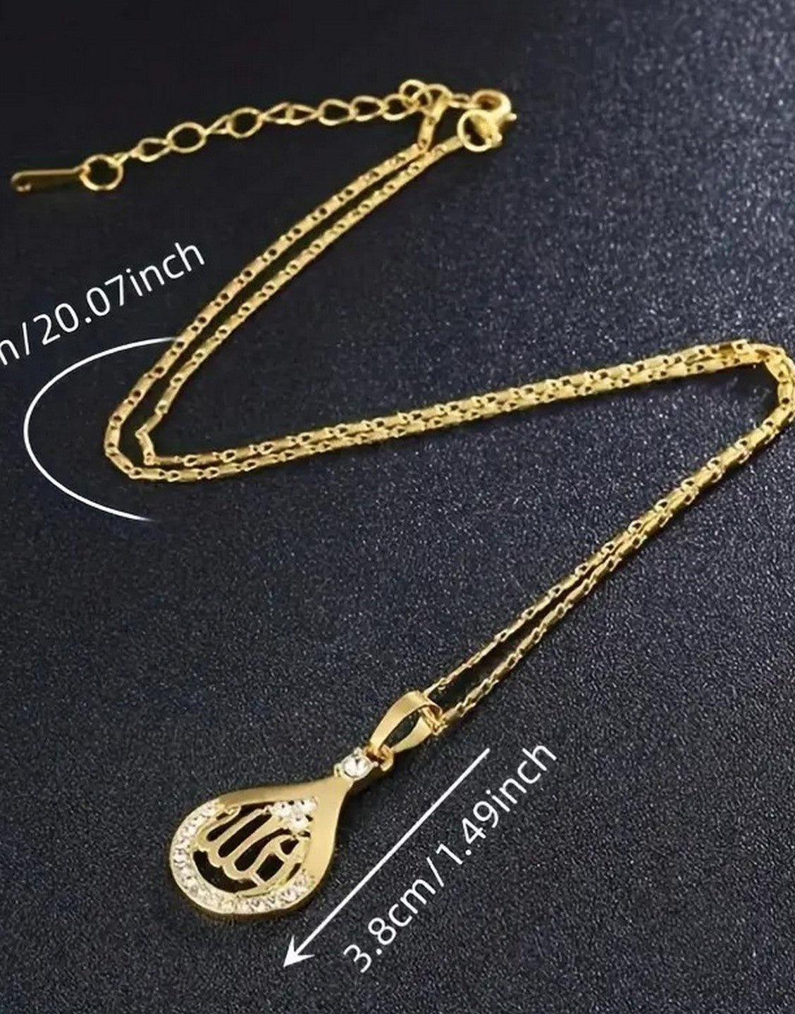 Gold Plated Allah Name Teardrop Pendant Necklace Men & Women (TK18121)