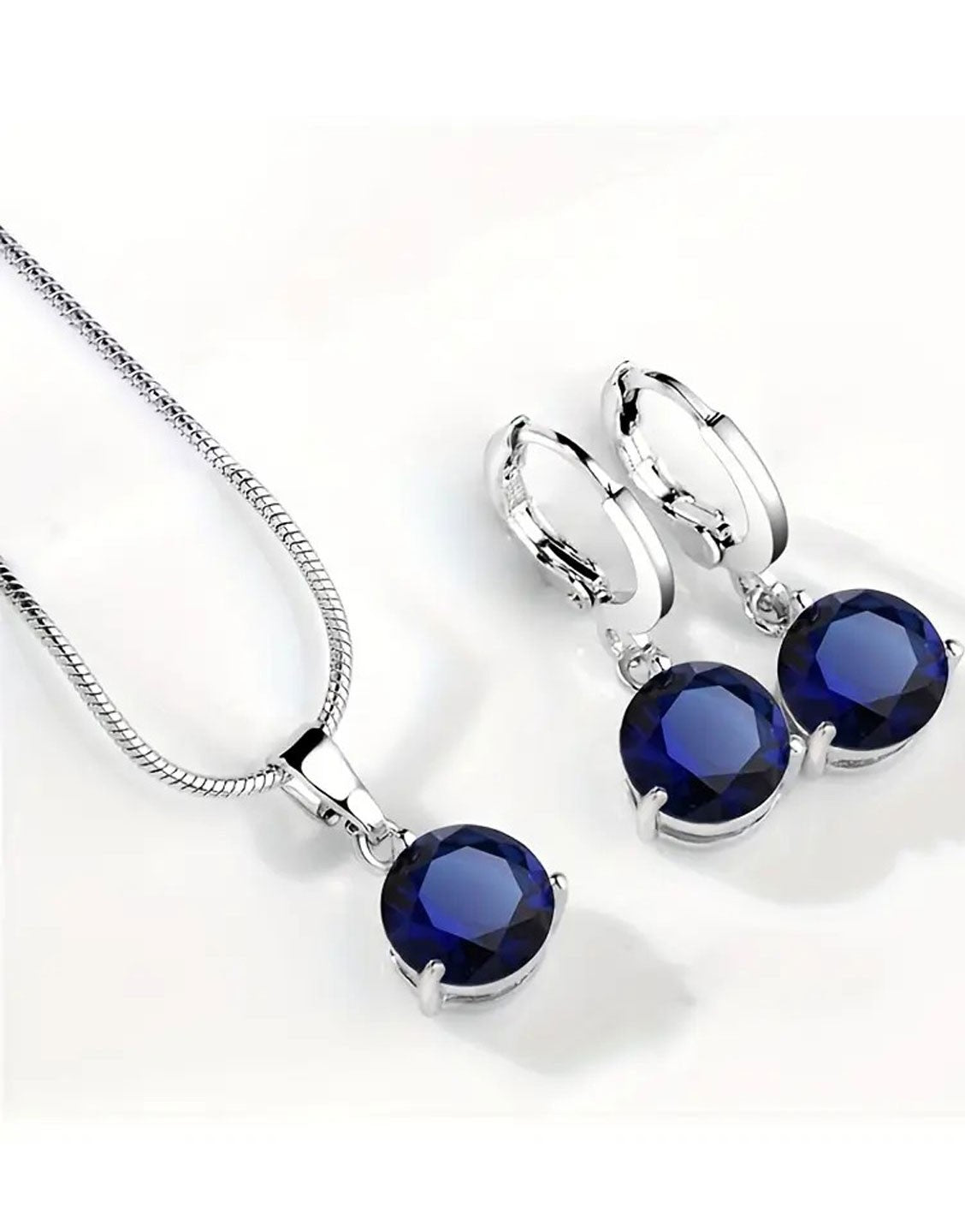 Delightful Crystal Blue Zirconia Necklace & Earrings Set with Rhinestone Accents (TK18122)