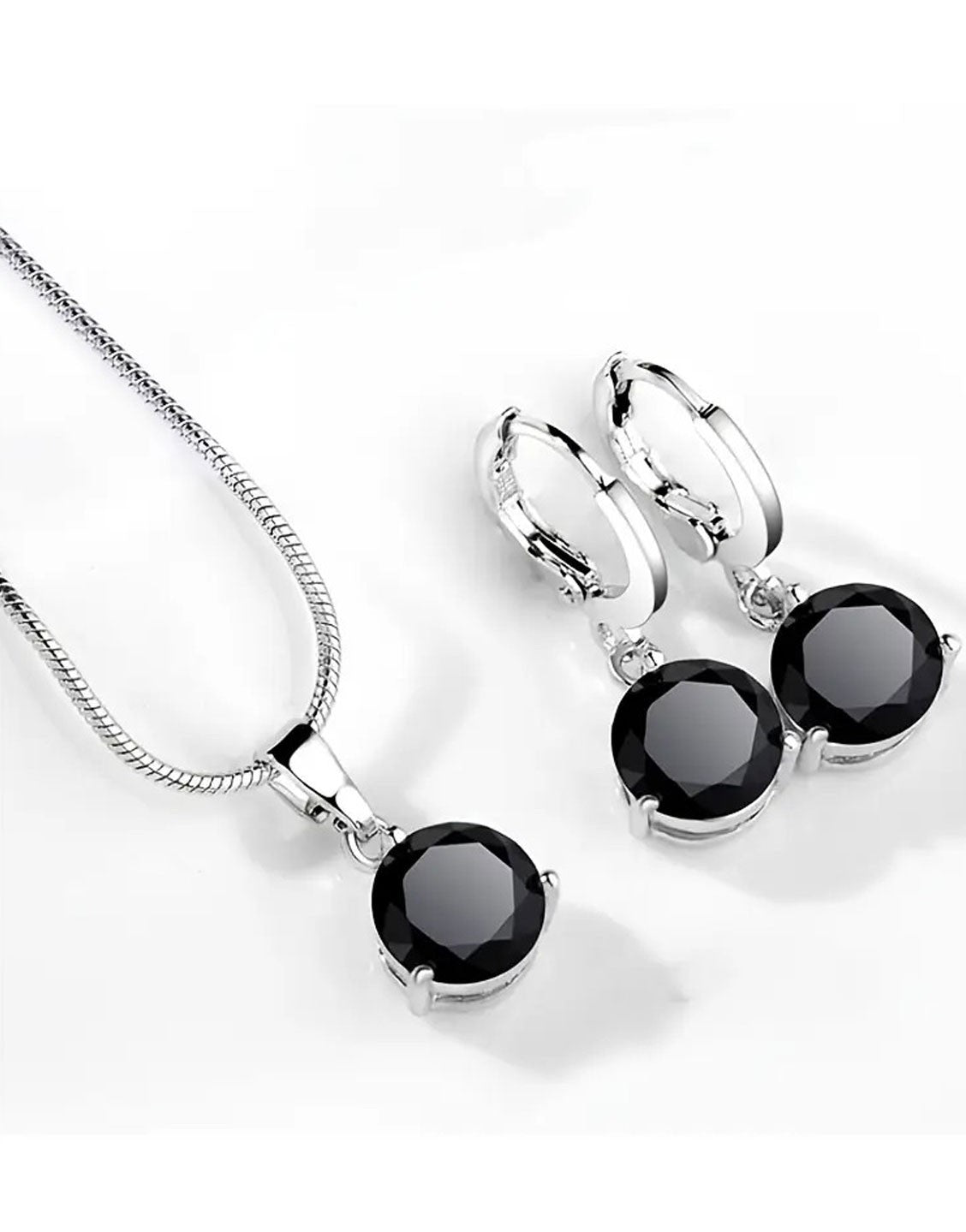 Delightful Crystal Black Zirconia Necklace & Earrings Set with Rhinestone Accents (TK18123)