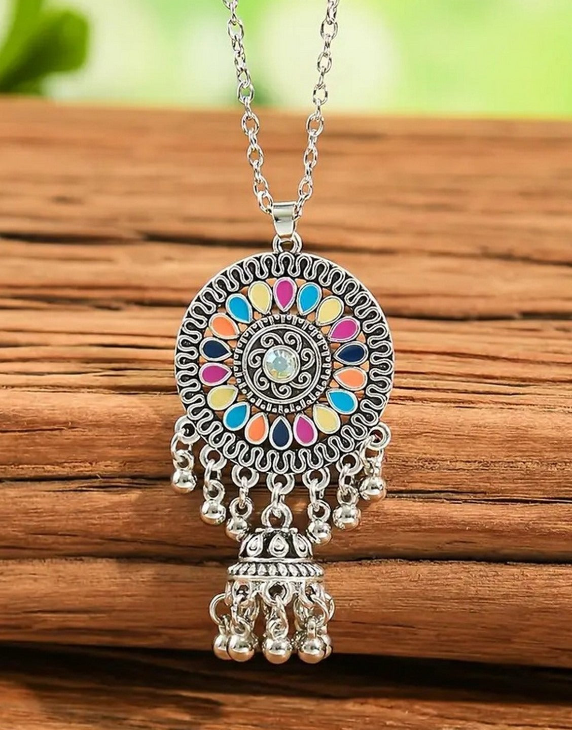 Bohemian Style Silvery Round Women's Jewellery Set with Pendant & Earrings (TK18124)