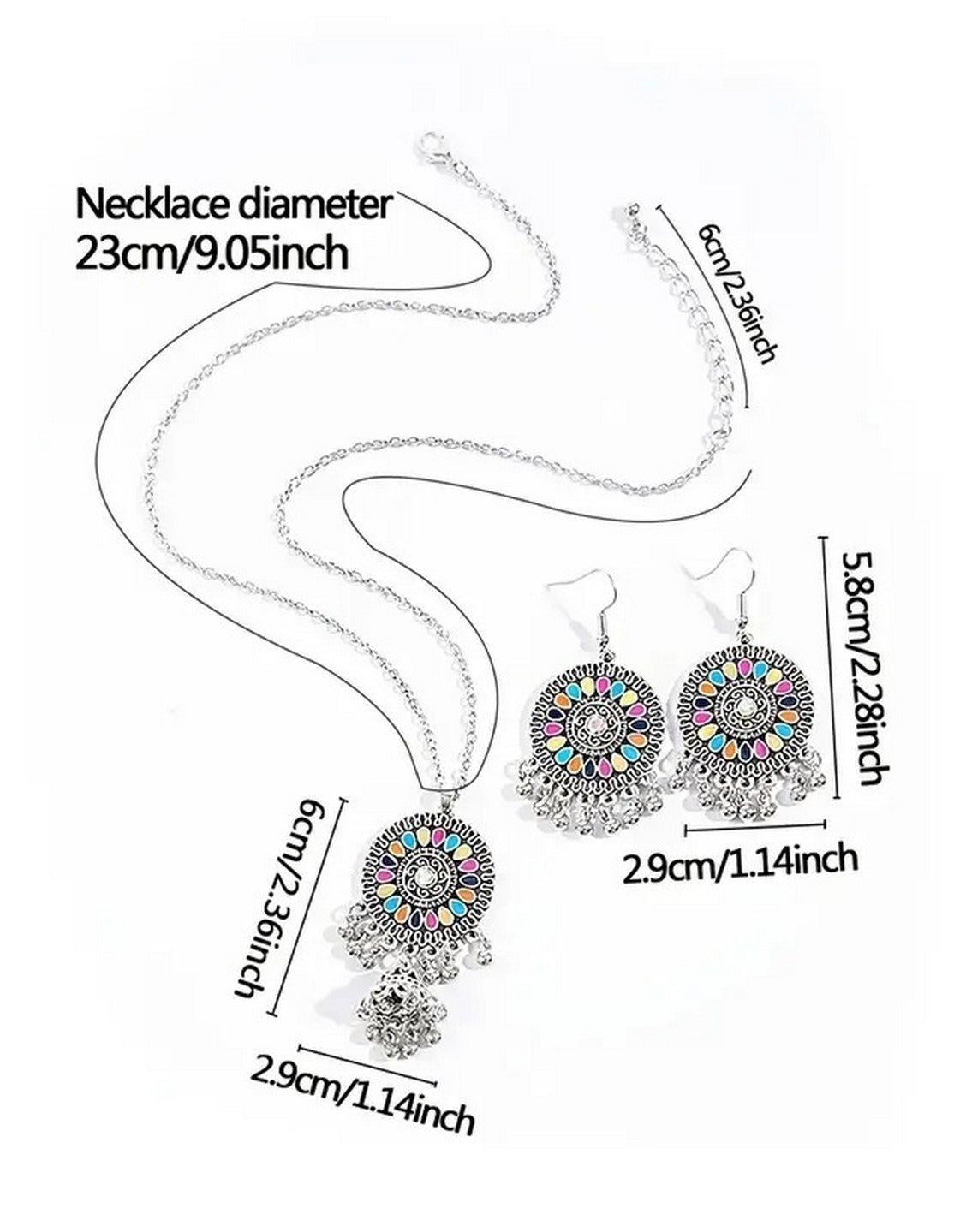Bohemian Style Silvery Round Women's Jewellery Set with Pendant & Earrings (TK18124)