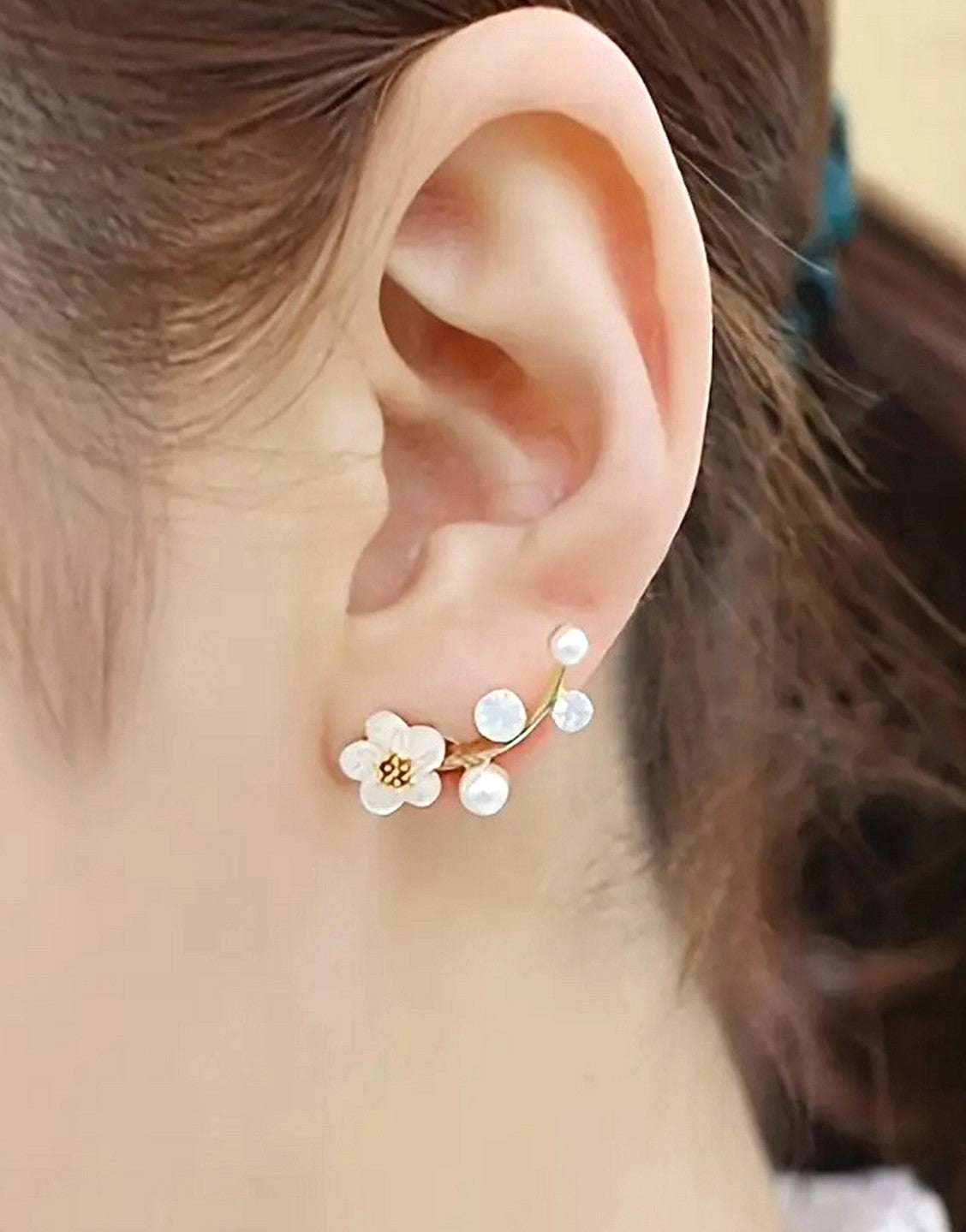 Chic Golden-Tone Flower & Pearl Stud Earrings for Girls (TK18132)
