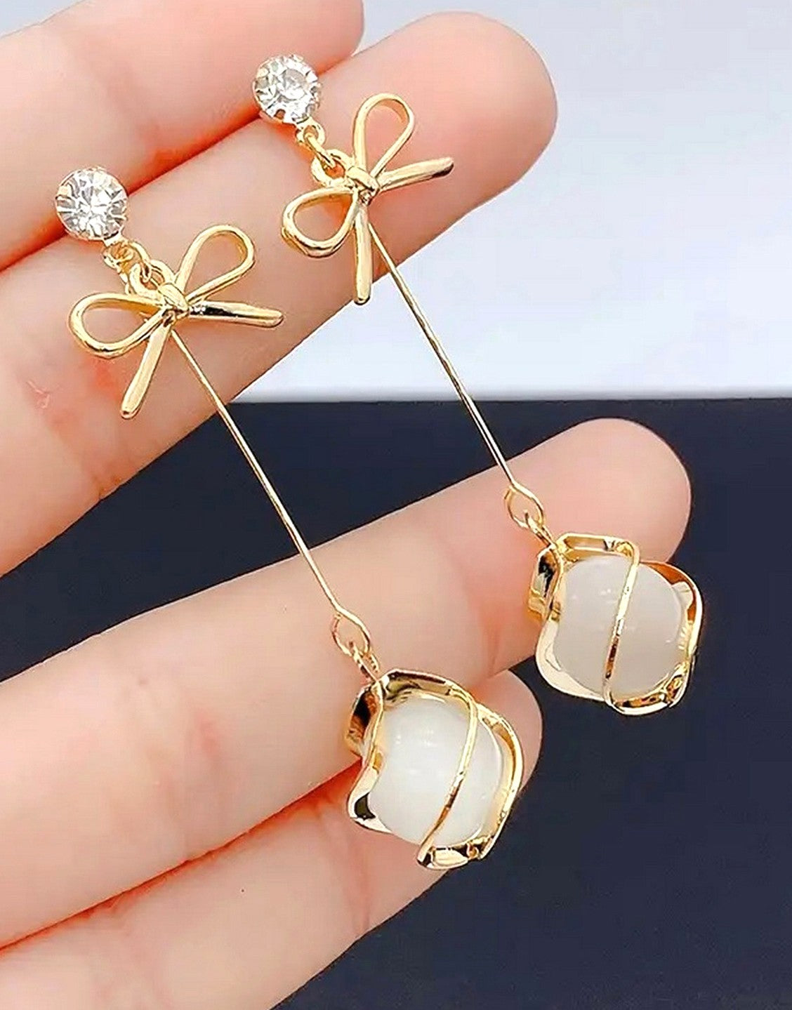 Elegant Glass Accents Bowknot Shape Drop Earrings for Girls (TK18135)