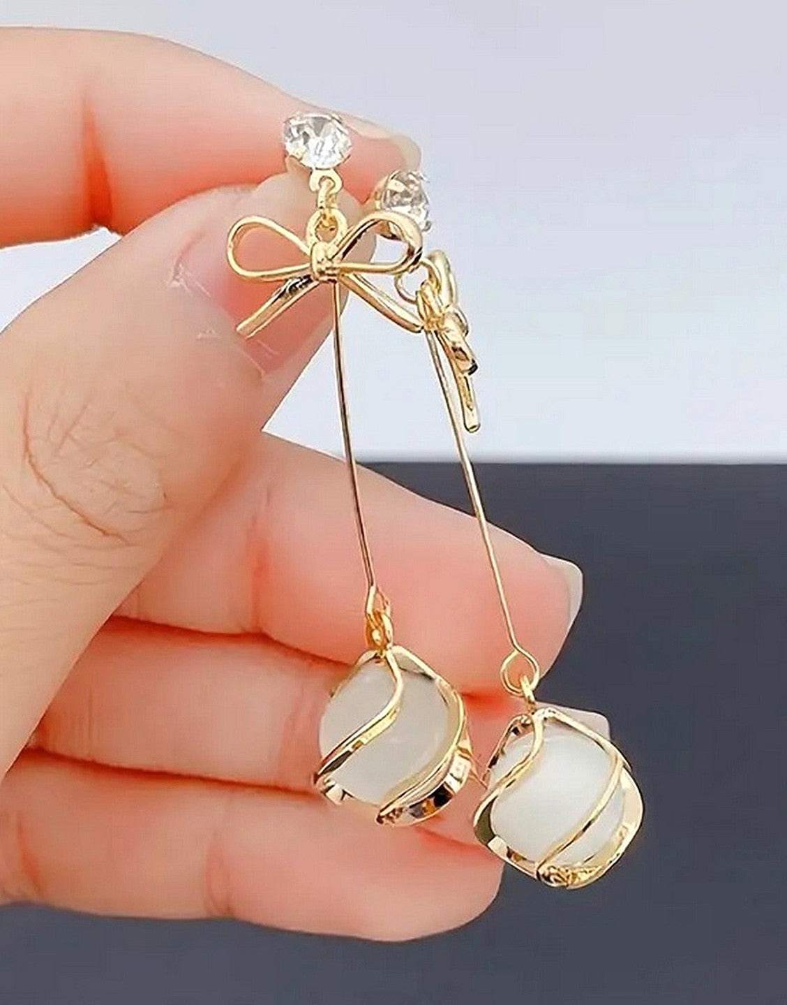 Elegant Glass Accents Bowknot Shape Drop Earrings for Girls (TK18135)