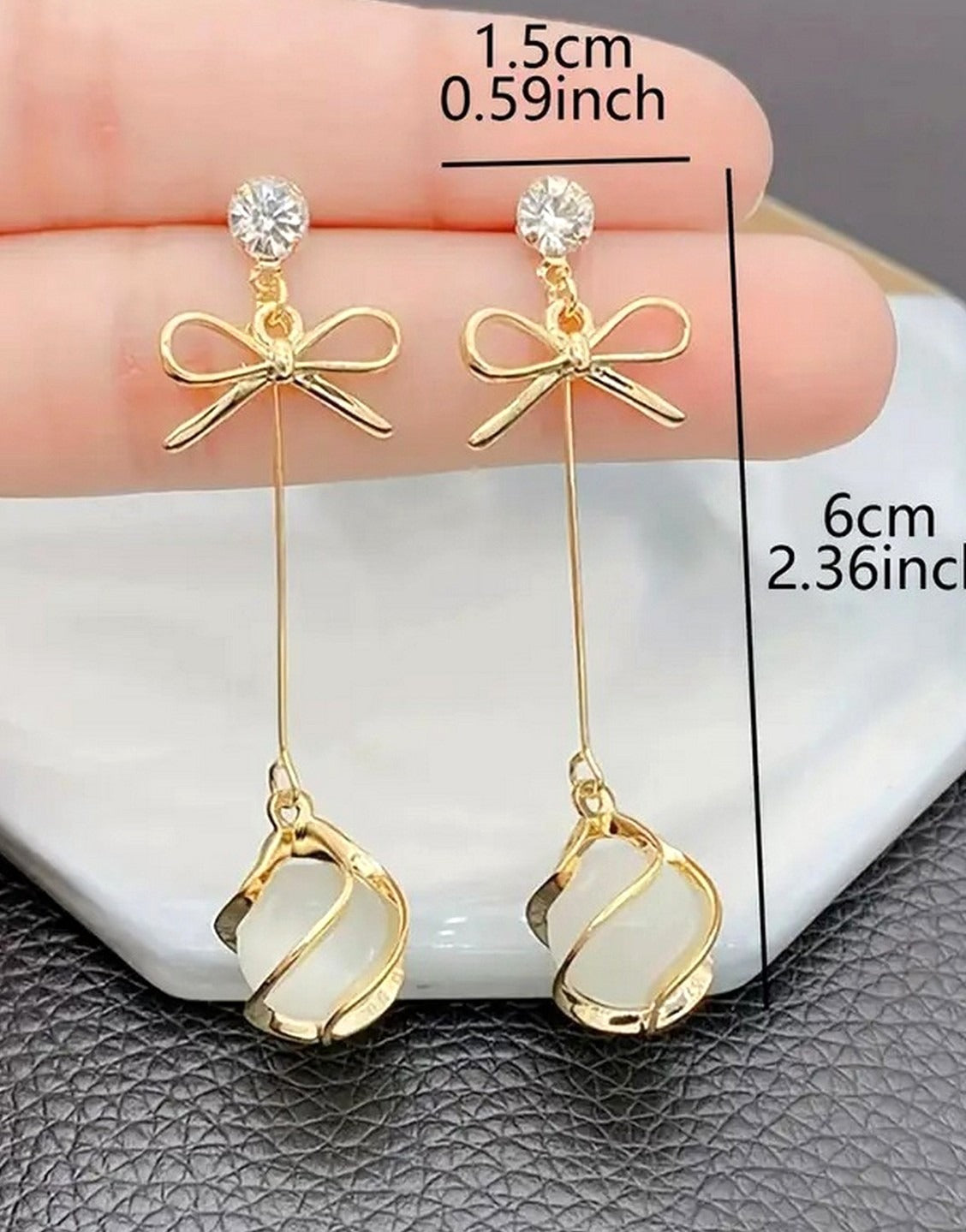 Elegant Glass Accents Bowknot Shape Drop Earrings for Girls (TK18135)